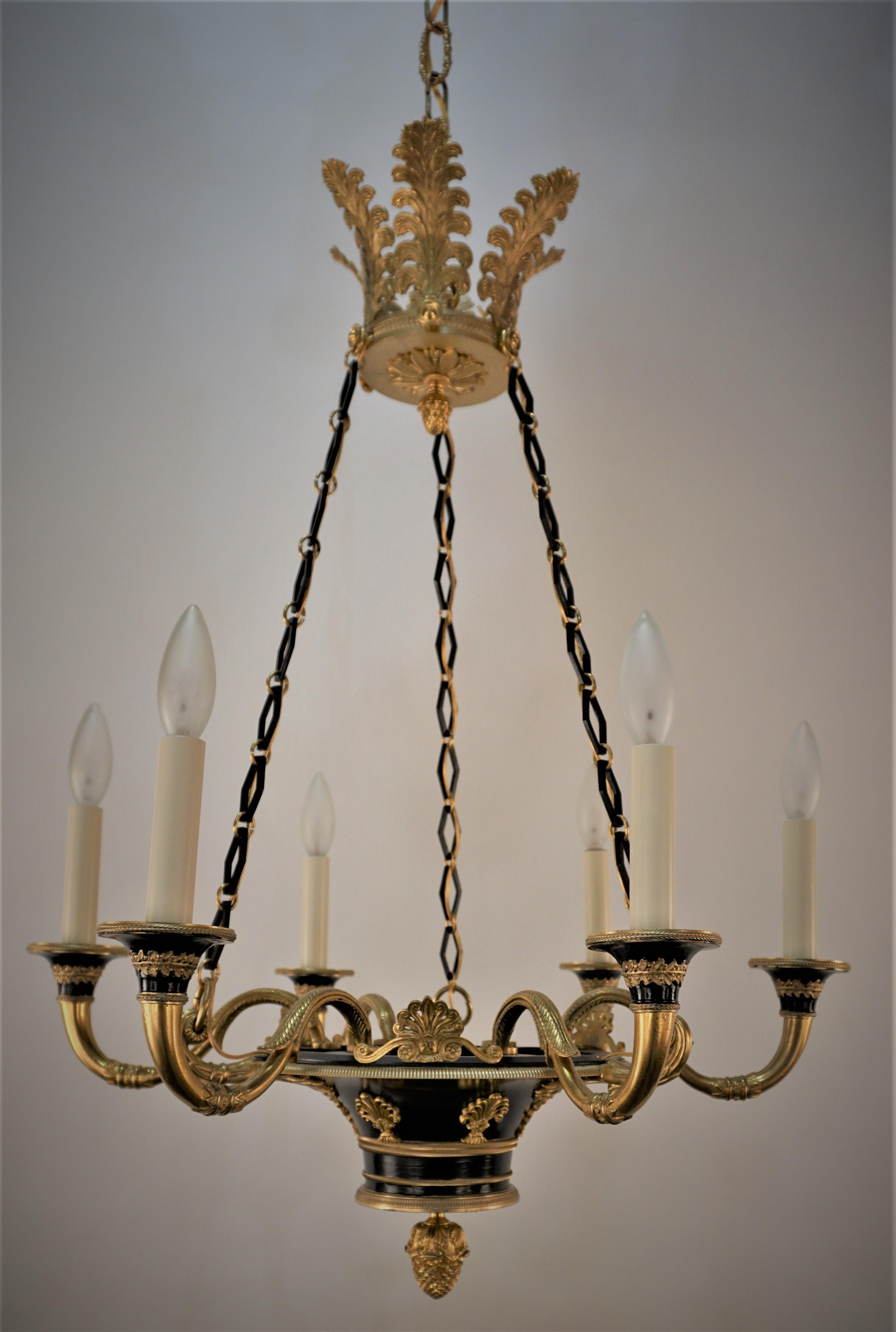French Early 20th Century Gilt Bronze Empire Chandelier 5