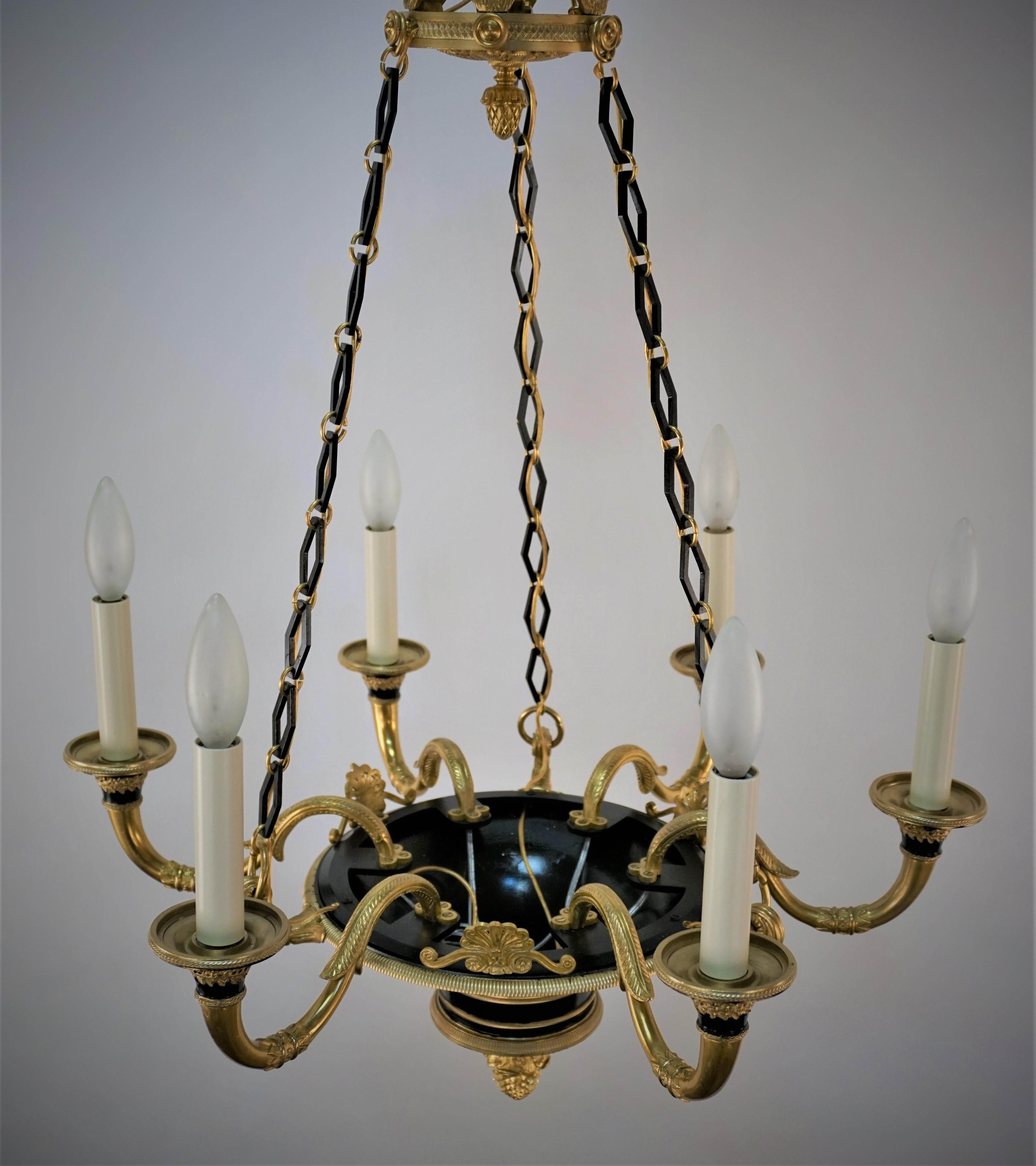 French Early 20th Century Gilt Bronze Empire Chandelier 6
