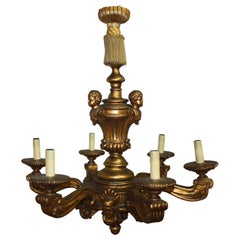 Lustre en bois doré français du début du 20e siècle