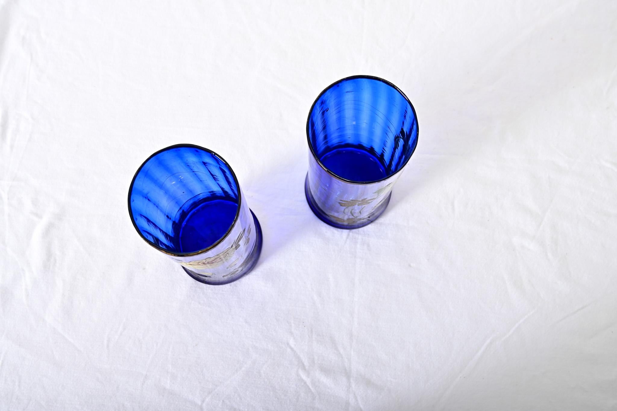 Glass French Early 20th Century Hand Painted Vases For Sale