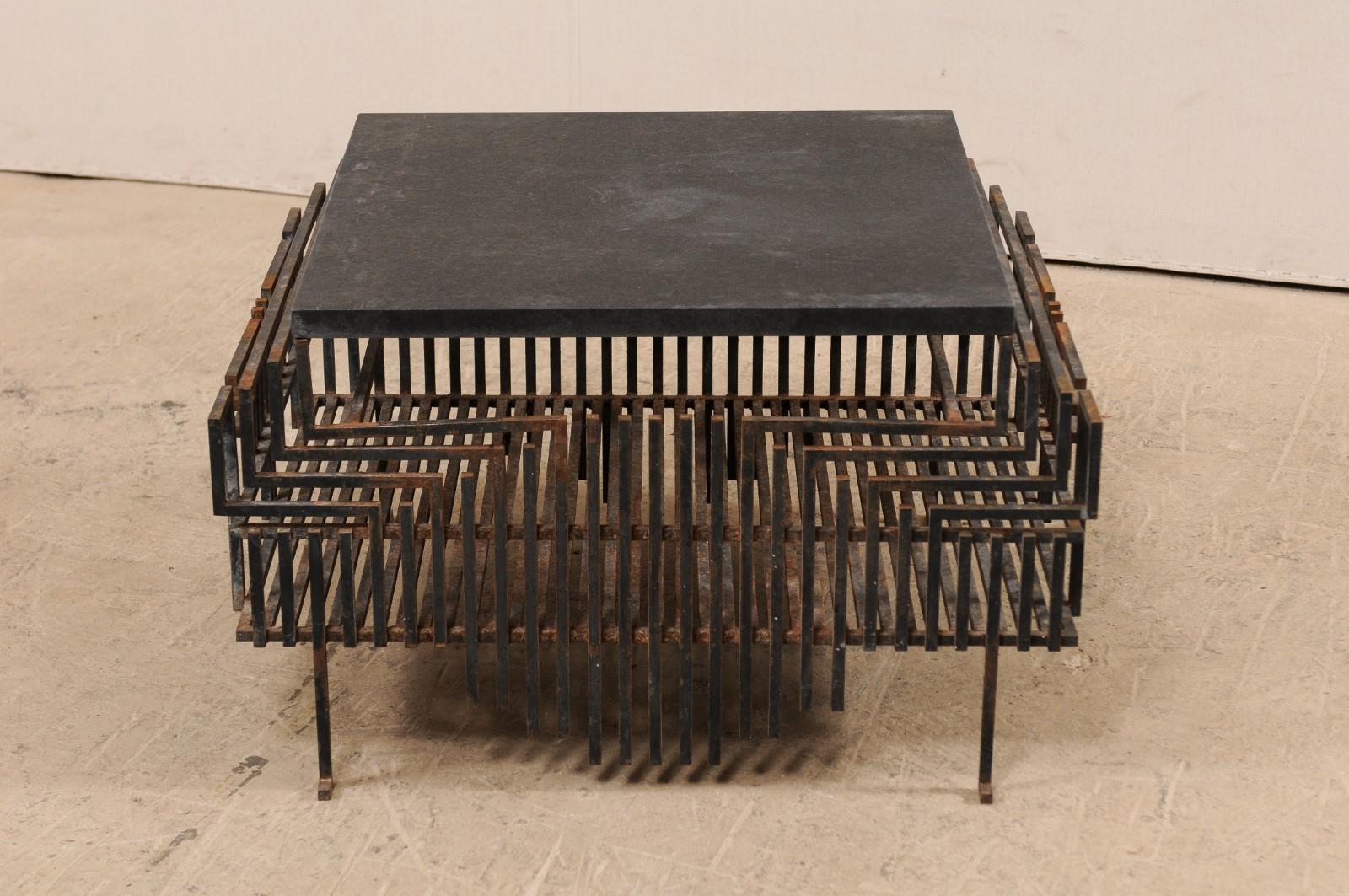French, Early 20th Century Iron Fireplace Grate Coffee Table with Granite Top 4