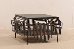 French, Early 20th Century Iron Fireplace Grate Coffee Table with Granite Top