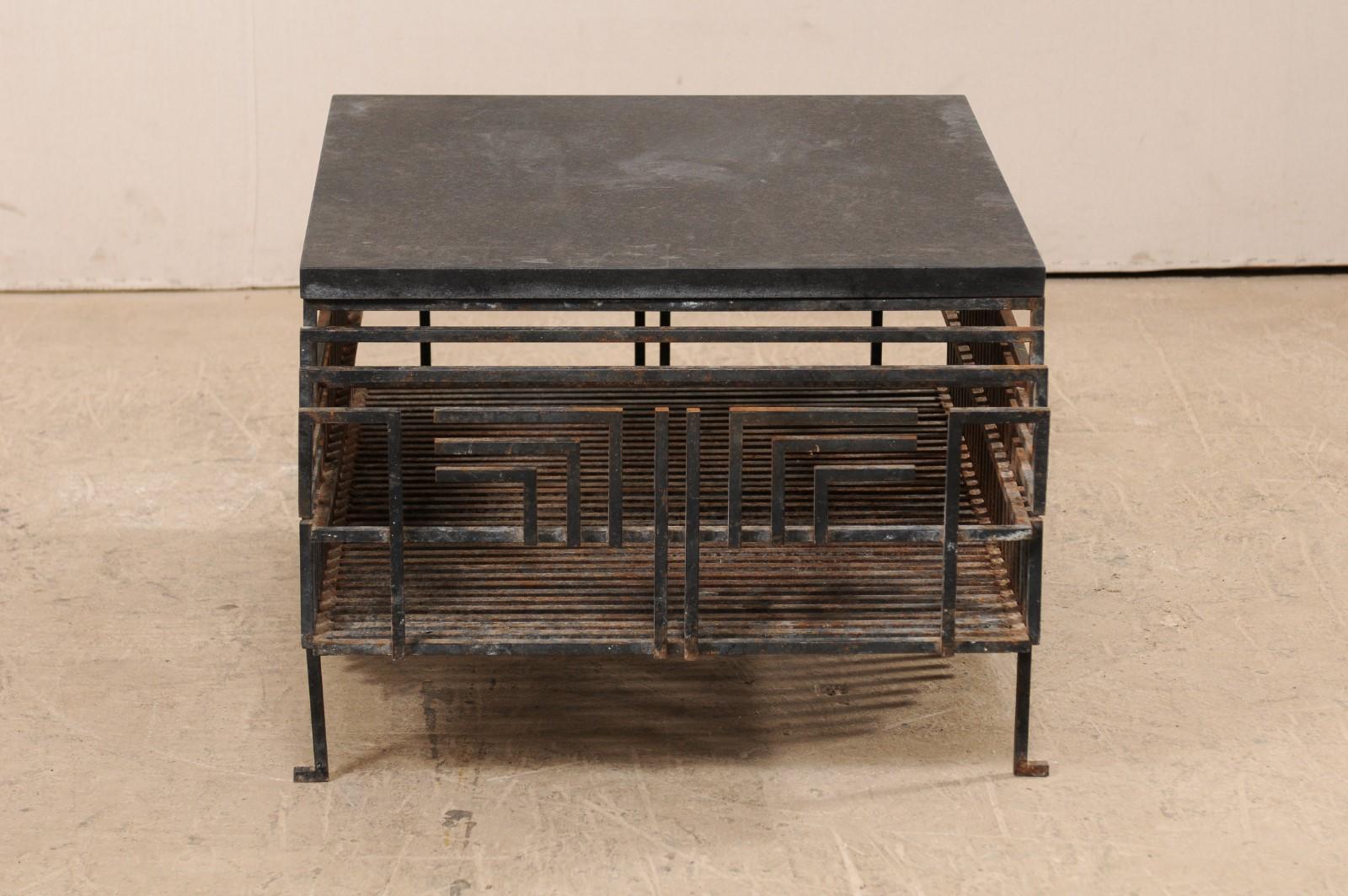 French, Early 20th Century Iron Fireplace Grate Coffee Table with Granite Top 1