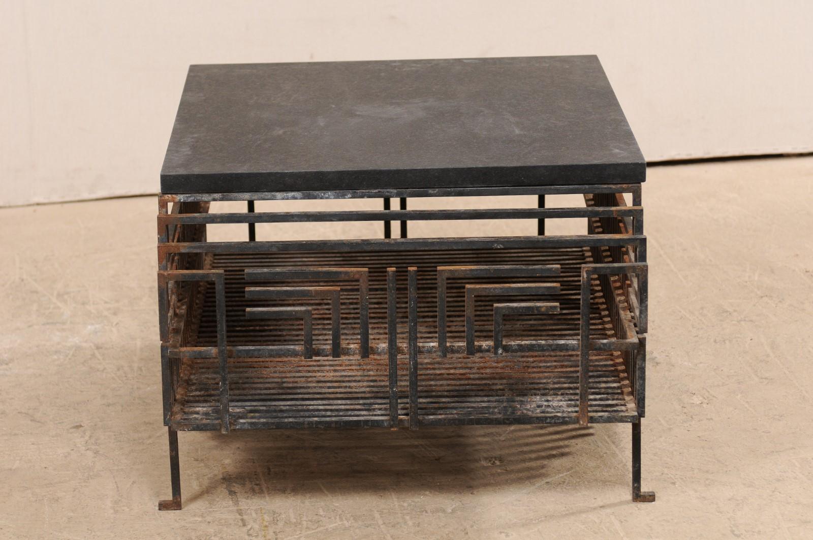 French, Early 20th Century Iron Fireplace Grate Coffee Table with Granite Top 2