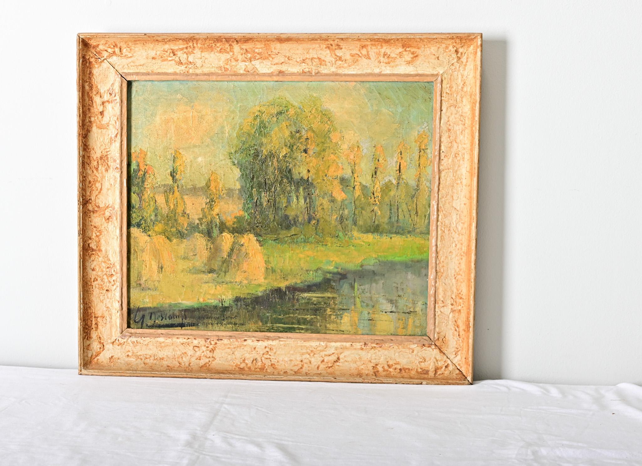 Oiled French Early 20th Century Landscape by Descamps For Sale