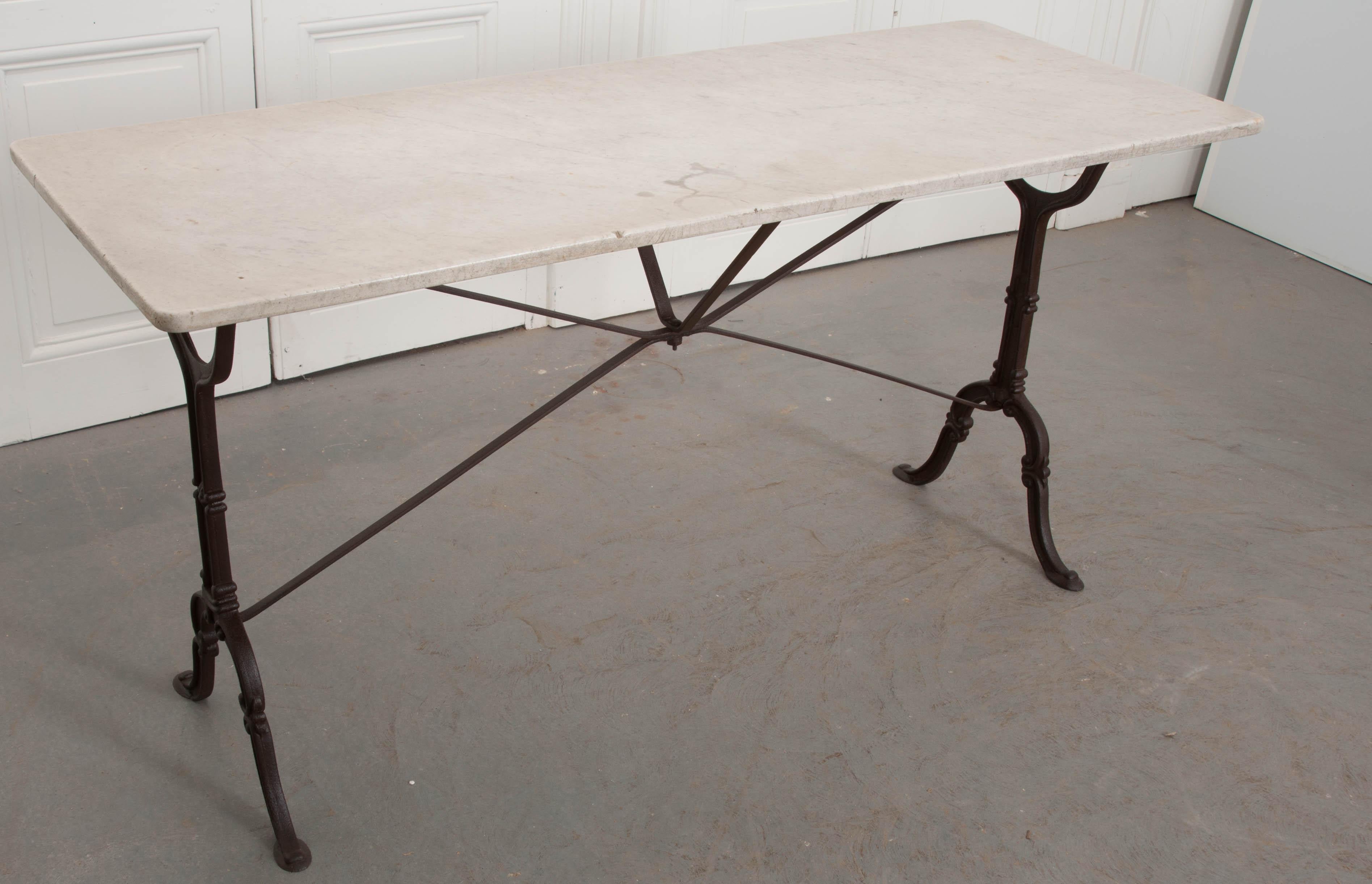 Cast French Early 20th Century Long Marble-Top Bistro Table