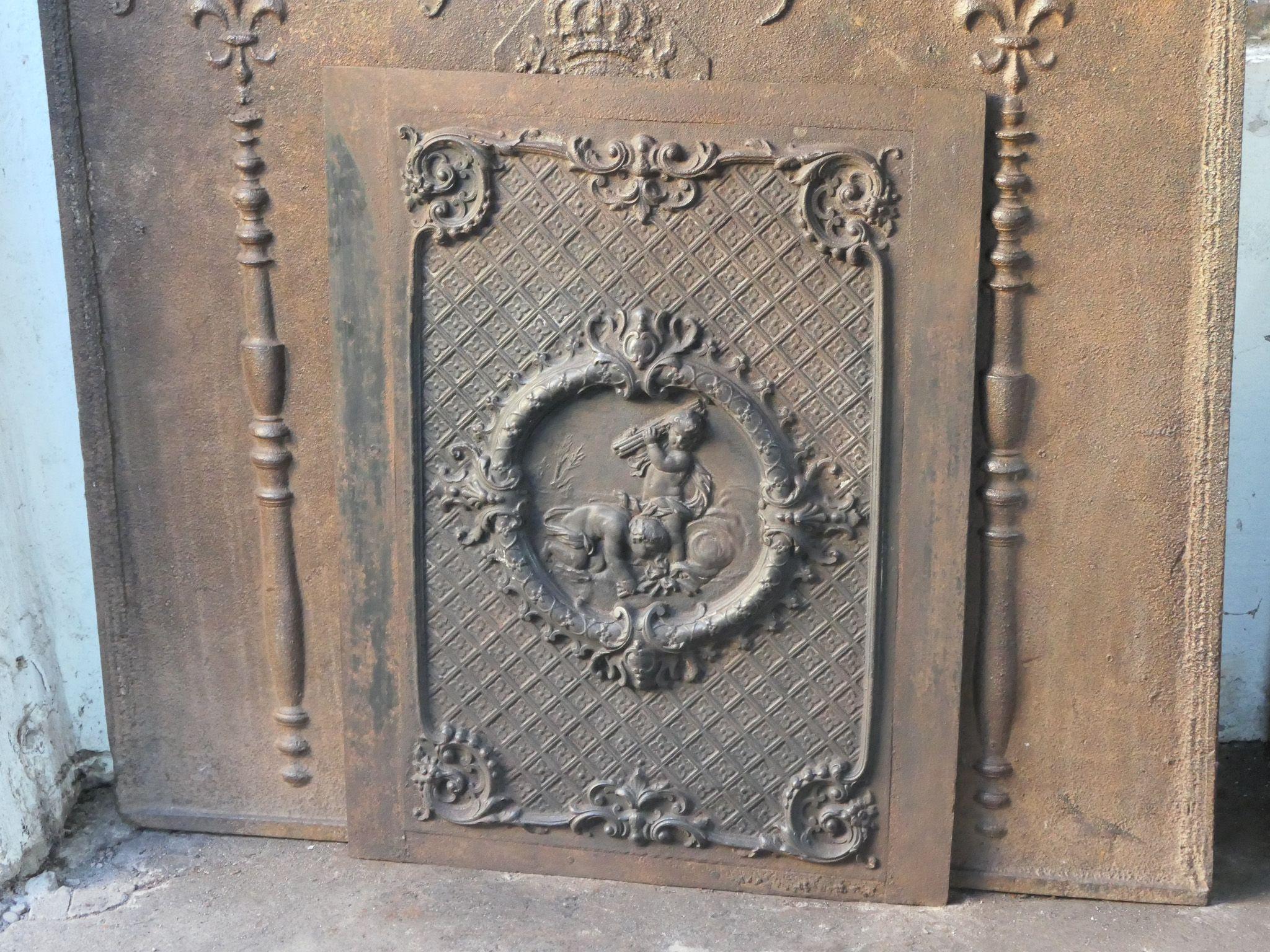 Napoleon III French Early 20th Century Louis XV Style 'Cupids' Fireback / Backsplash. For Sale