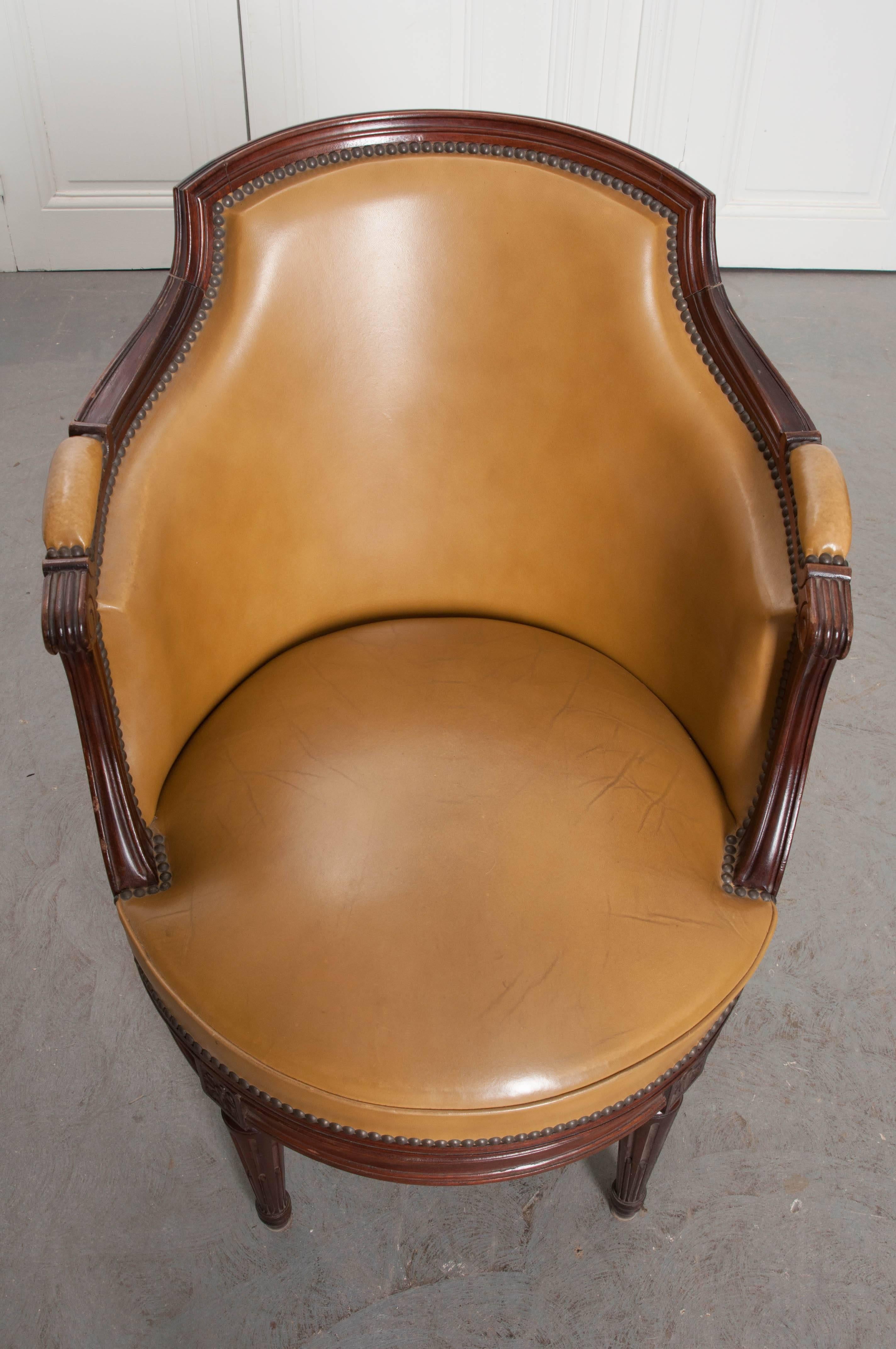 Faux Leather French Early 20th Century Louis XVI Style Swivel Chair