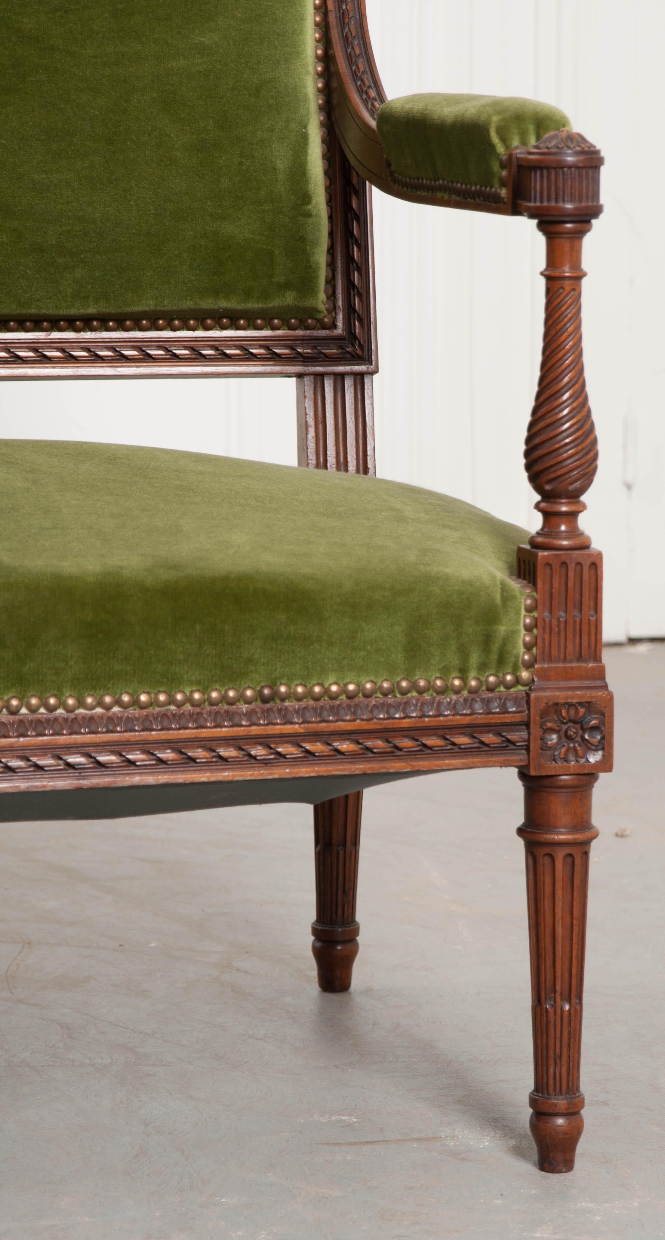 Carved French Early 20th Century Louis XVI Style Upholstered Settee
