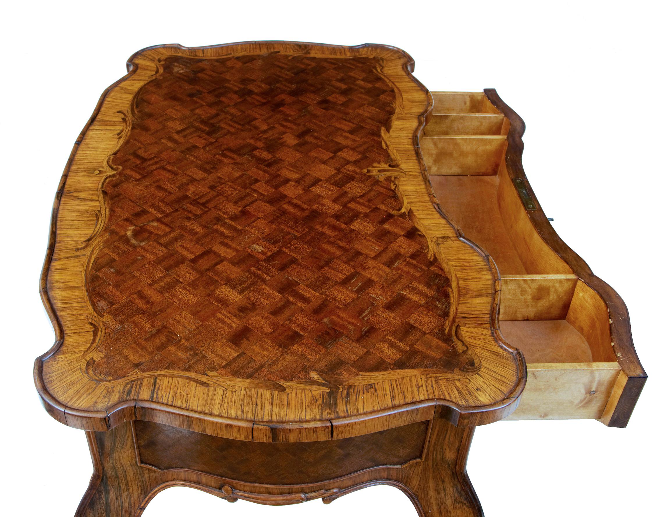 French Early 20th Century Mahogany Parquet Side Table 1