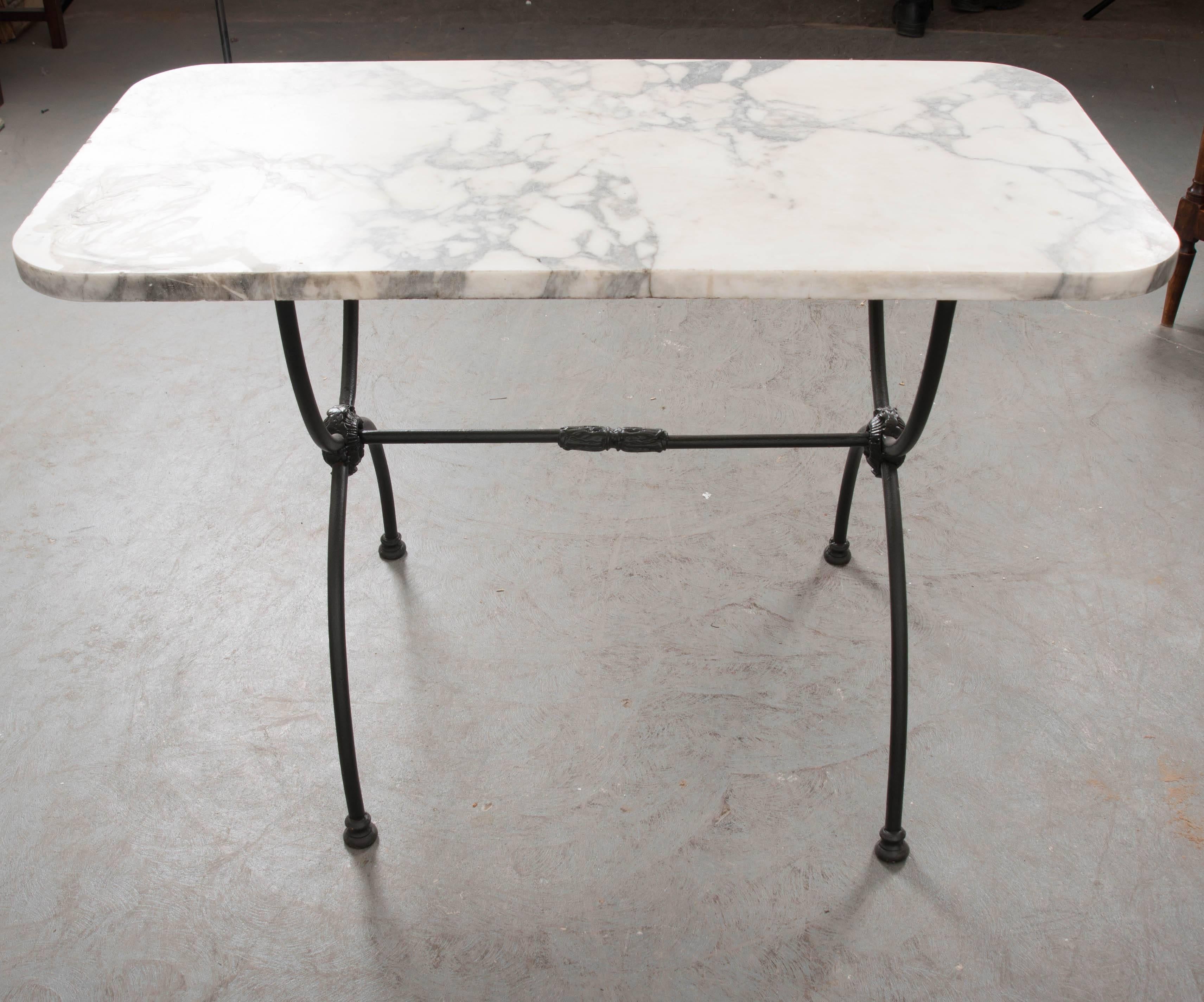 Patinated French Early 20th Century Marble-Top Garden Table