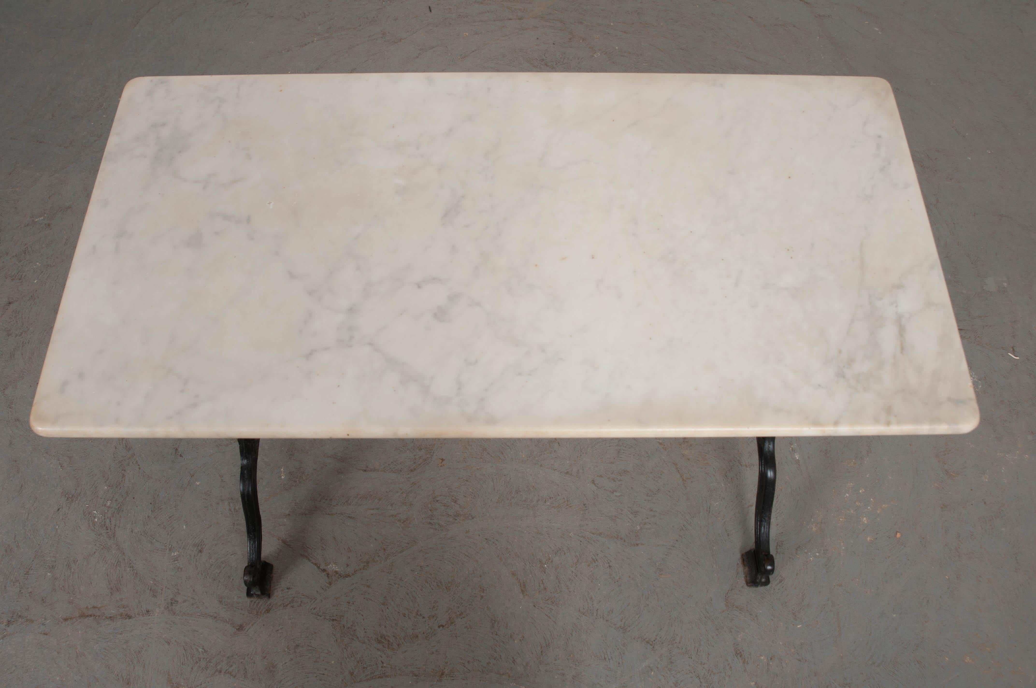 Patinated French Early 20th Century Marble Top Garden Table