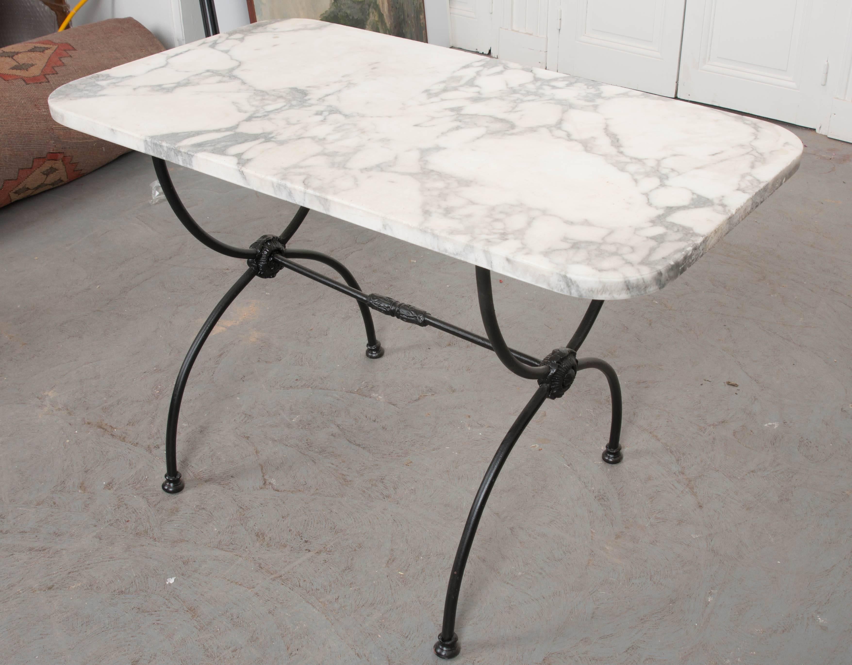 French Early 20th Century Marble-Top Garden Table In Good Condition In Baton Rouge, LA