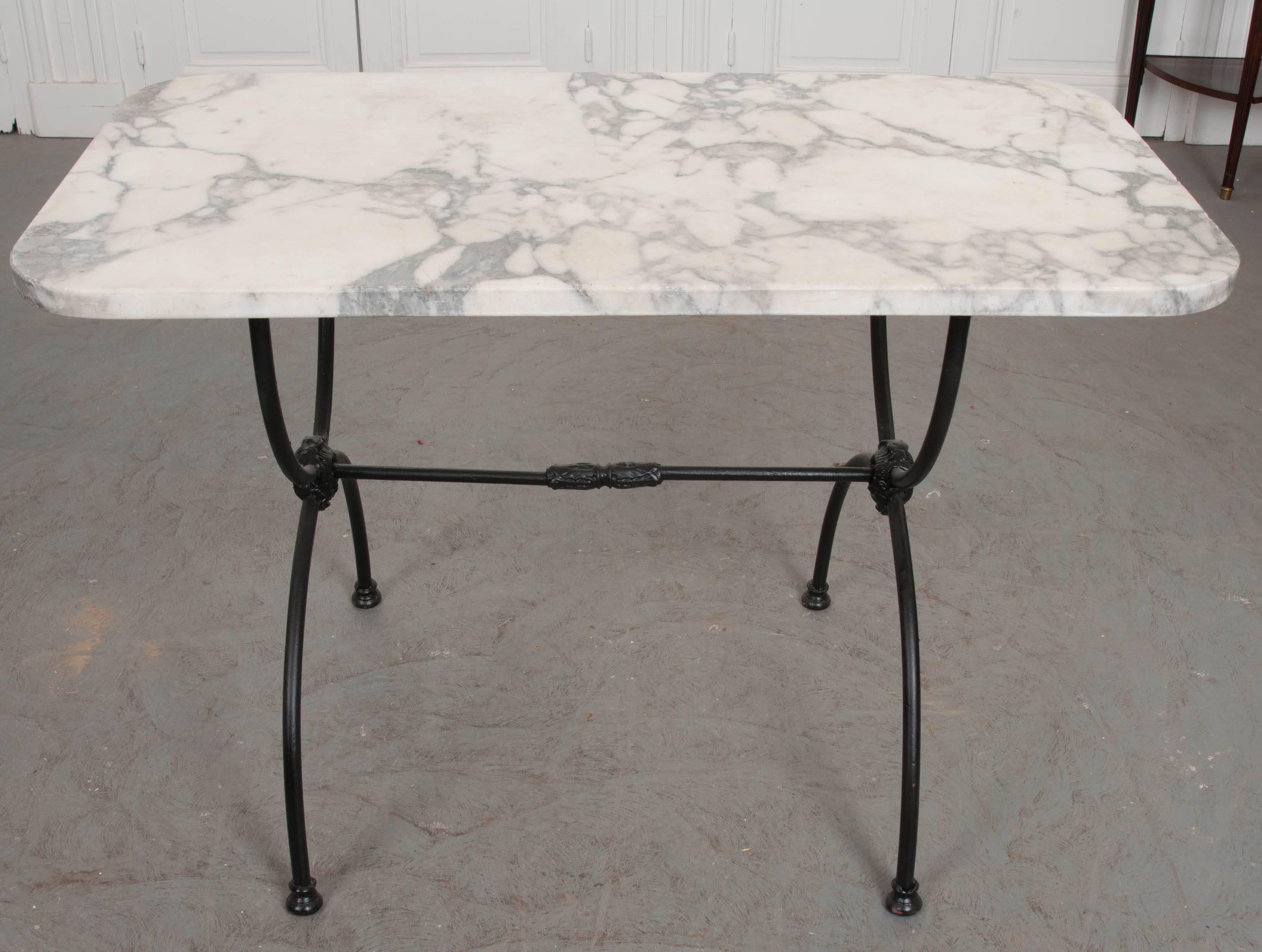 Iron French Early 20th Century Marble-Top Garden Table
