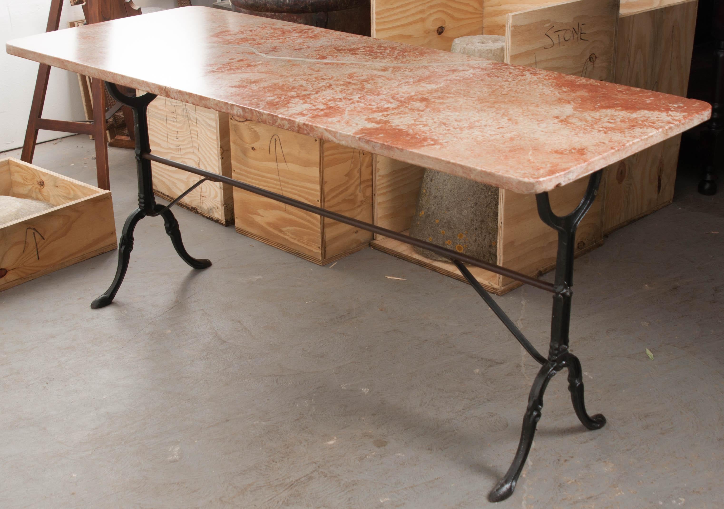 French Early 20th Century Marble Top Long Bistro Table 4