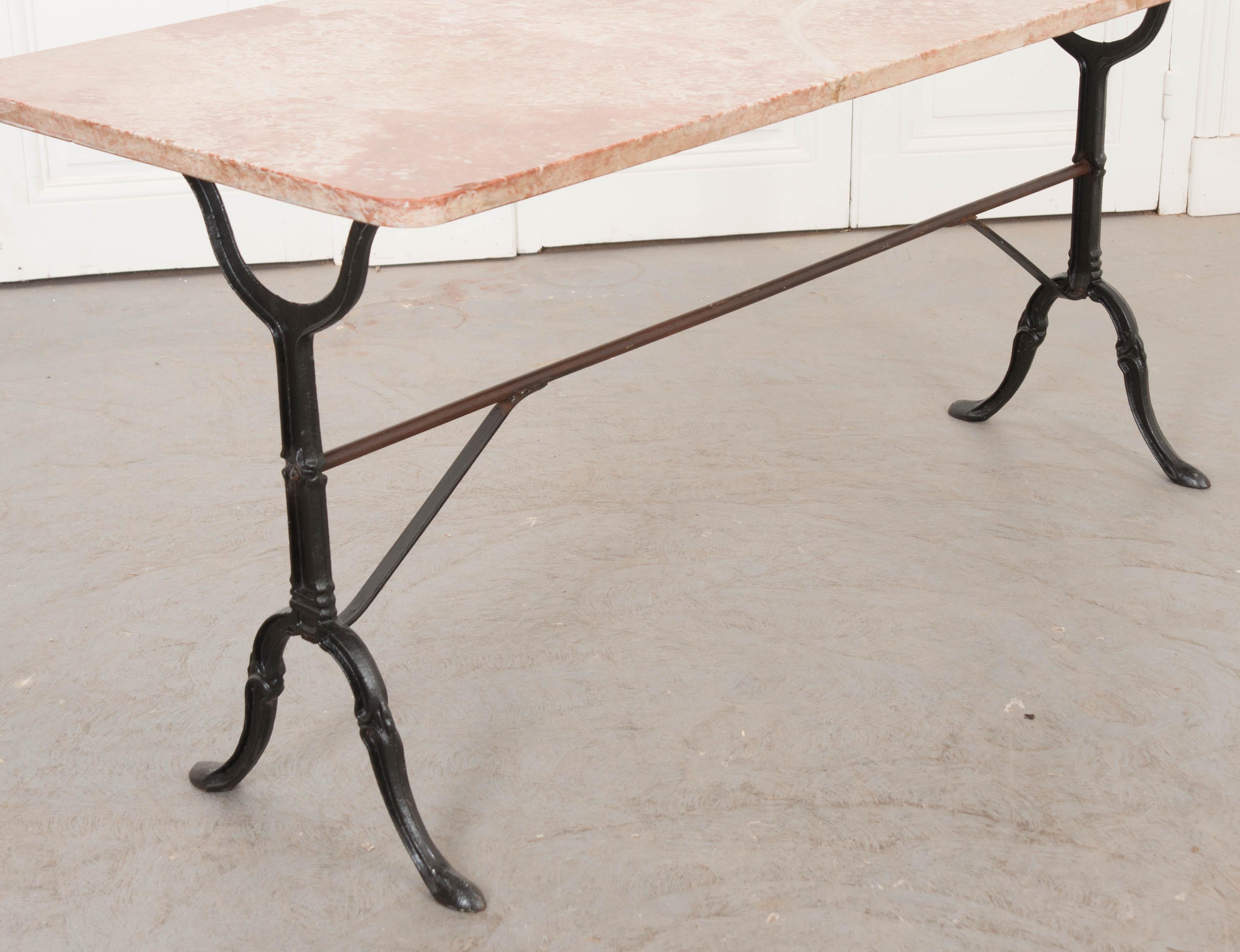 French Early 20th Century Marble Top Long Bistro Table 5