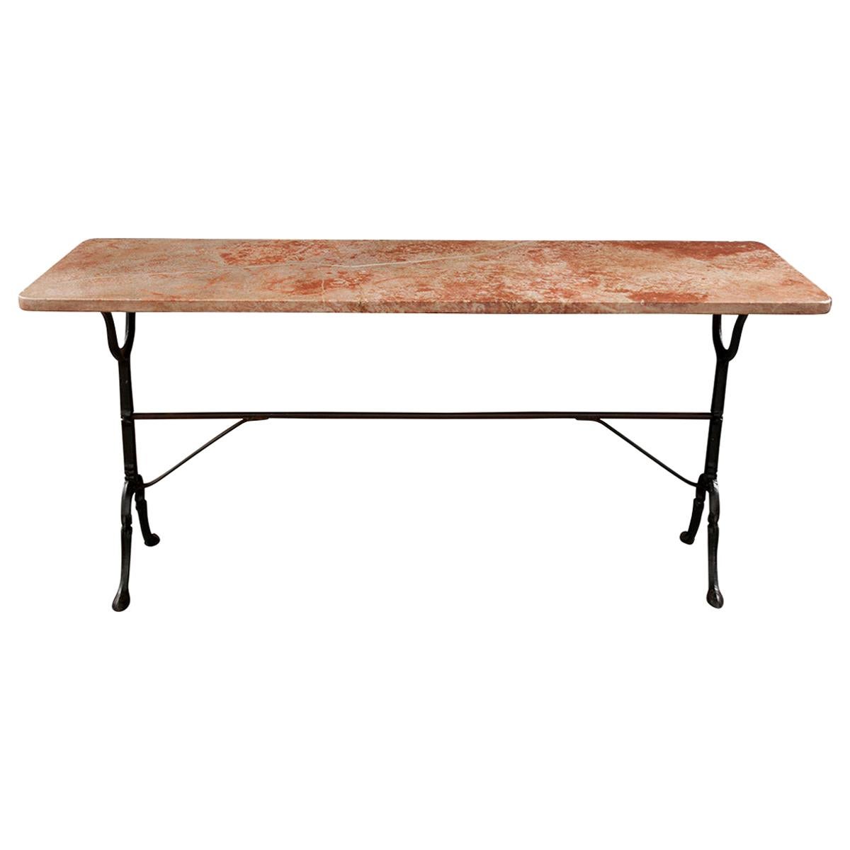 French Early 20th Century Marble Top Long Bistro Table
