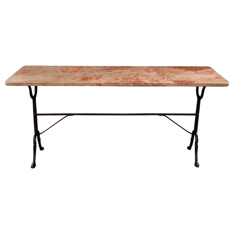 French Early 20th Century Marble Top Long Bistro Table For Sale at 1stdibs