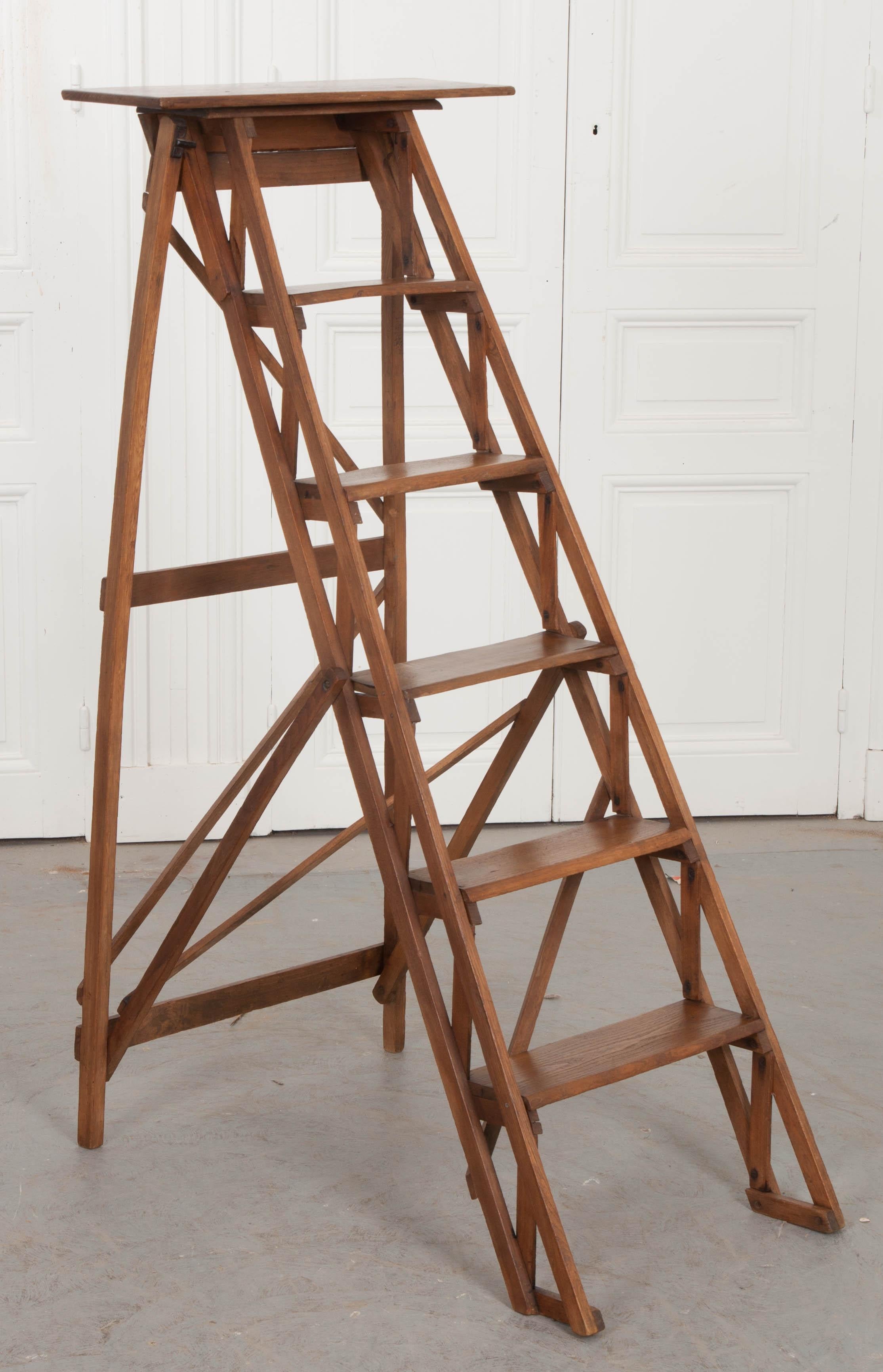 Country French Early 20th Century Oak Folding Ladder
