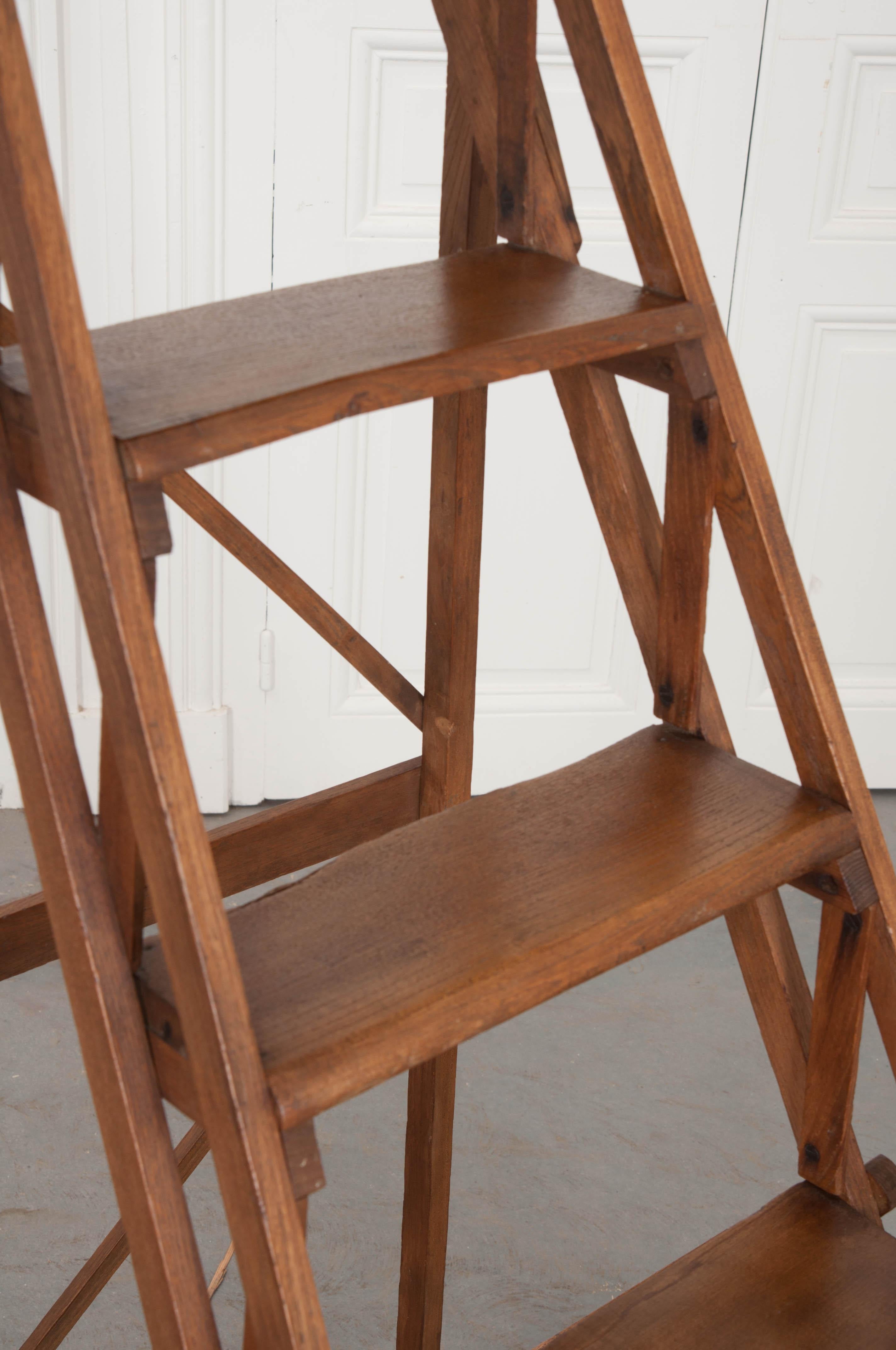French Early 20th Century Oak Folding Ladder 2
