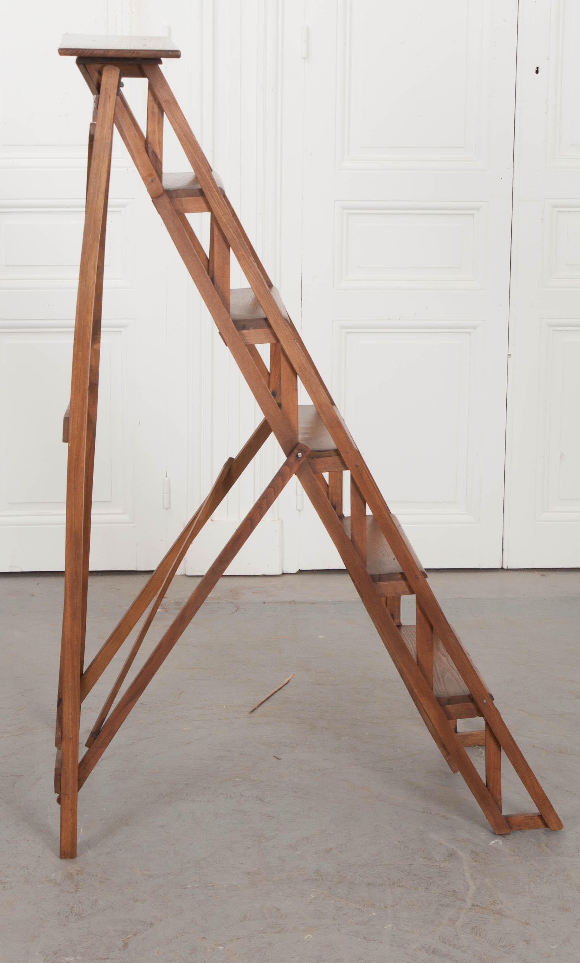 French Early 20th Century Oak Folding Ladder 3