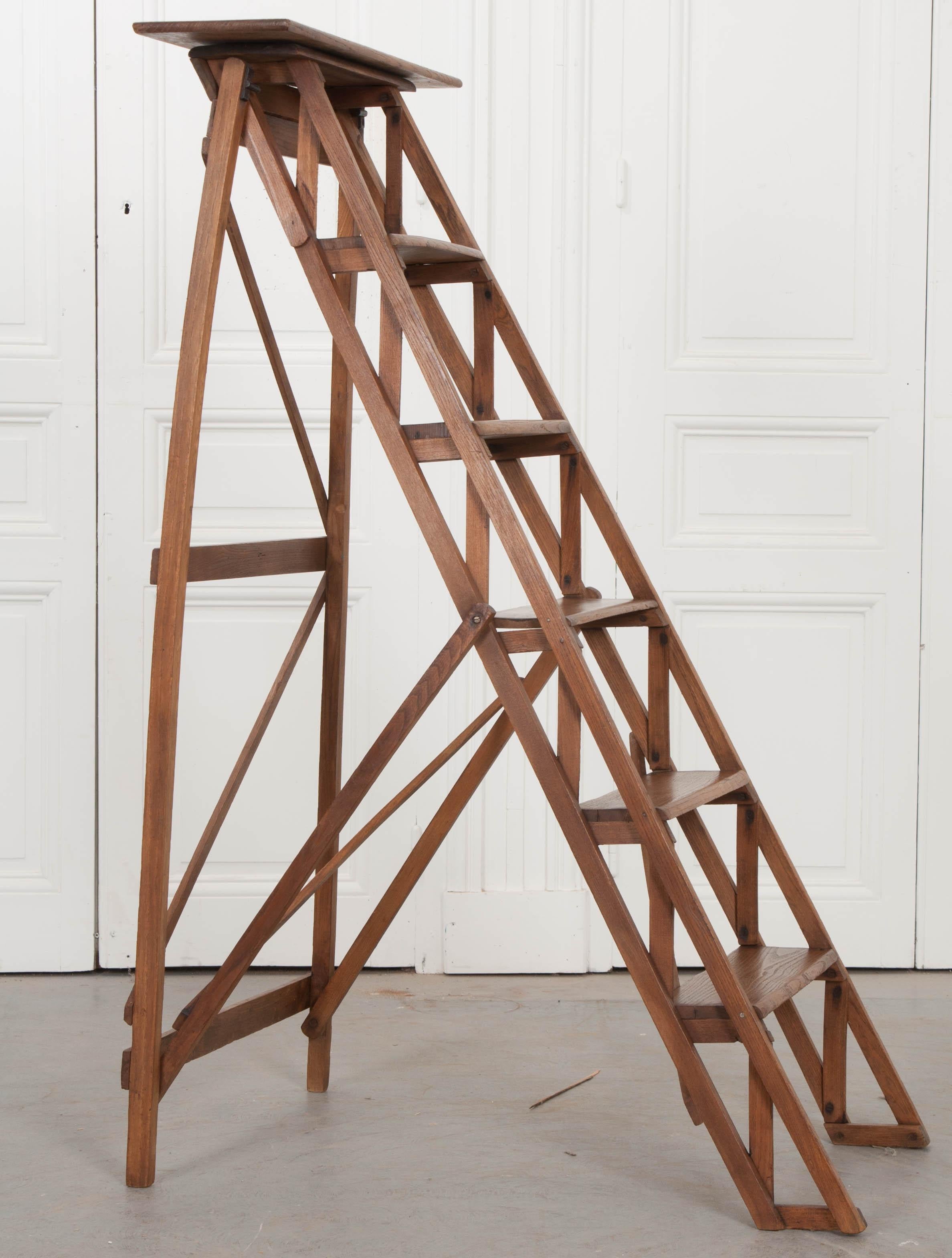 French Early 20th Century Oak Folding Ladder 5