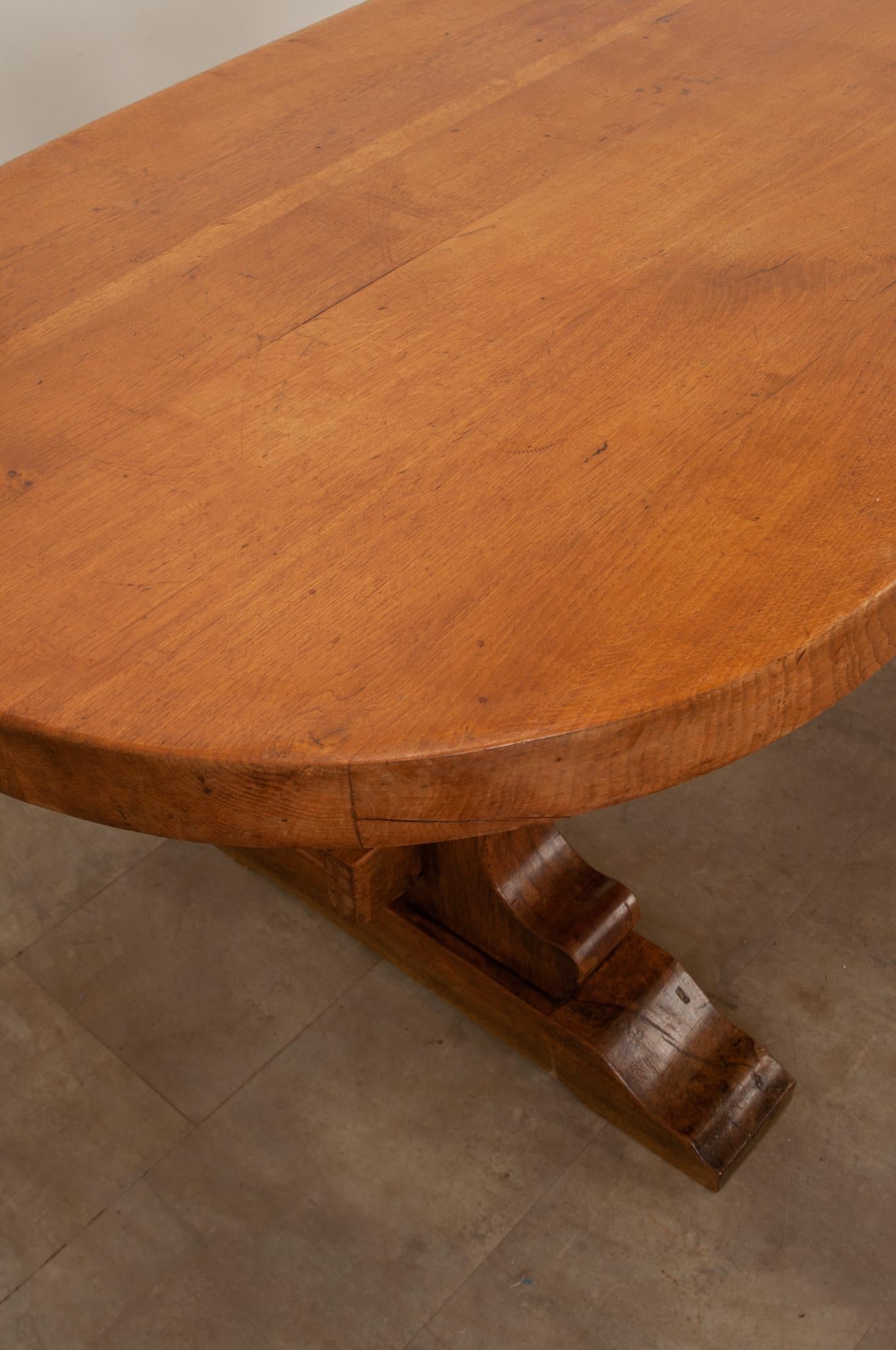 French Early 20th Century Oak Thick Top Dining Table 5