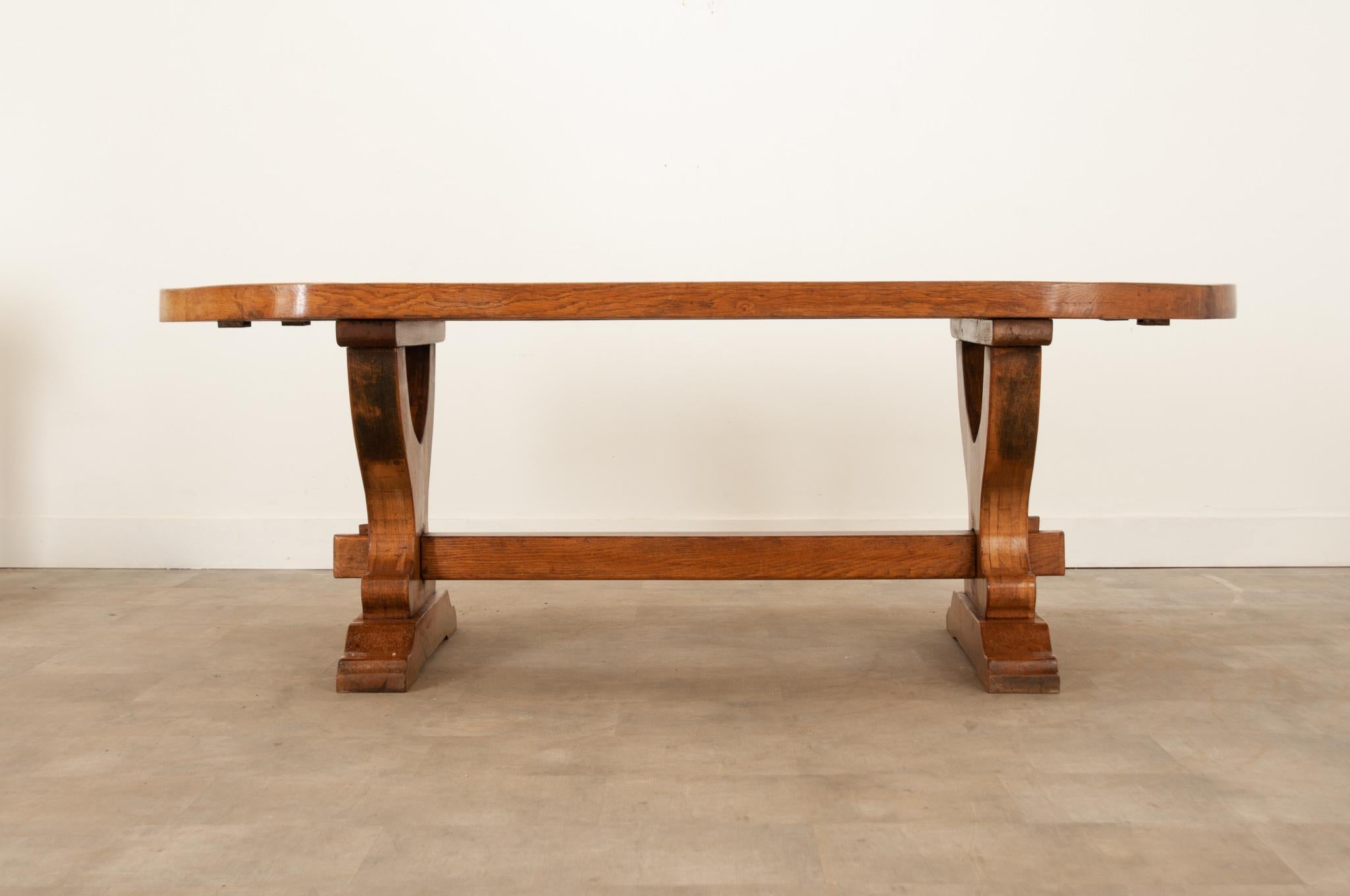 French Early 20th Century Oak Thick Top Dining Table 8
