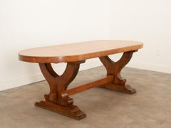 French Early 20th Century Oak Thick Top Dining Table
