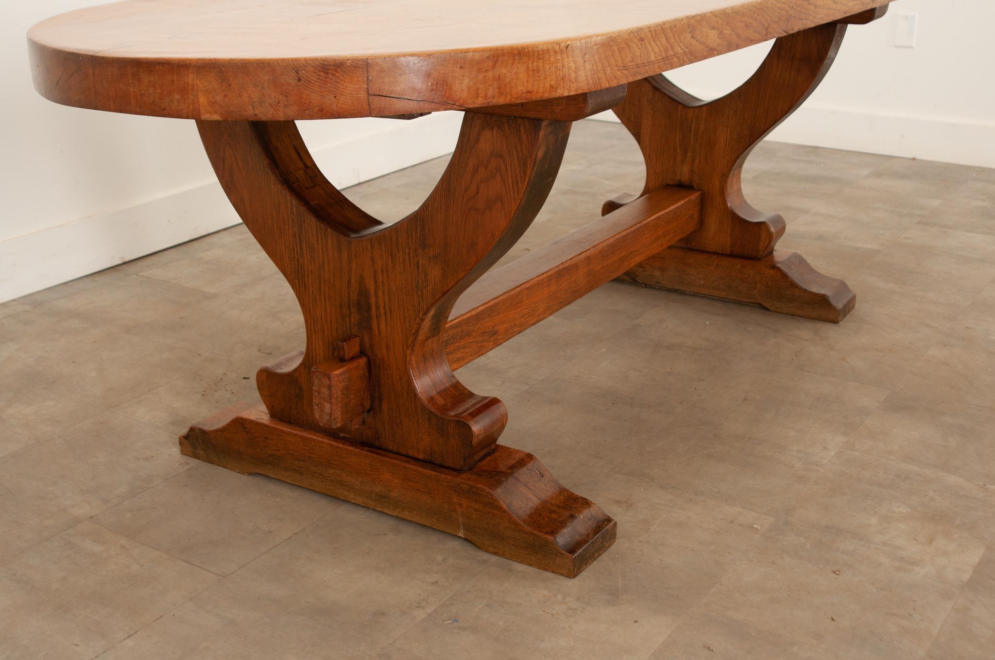 French Early 20th Century Oak Thick Top Dining Table 1