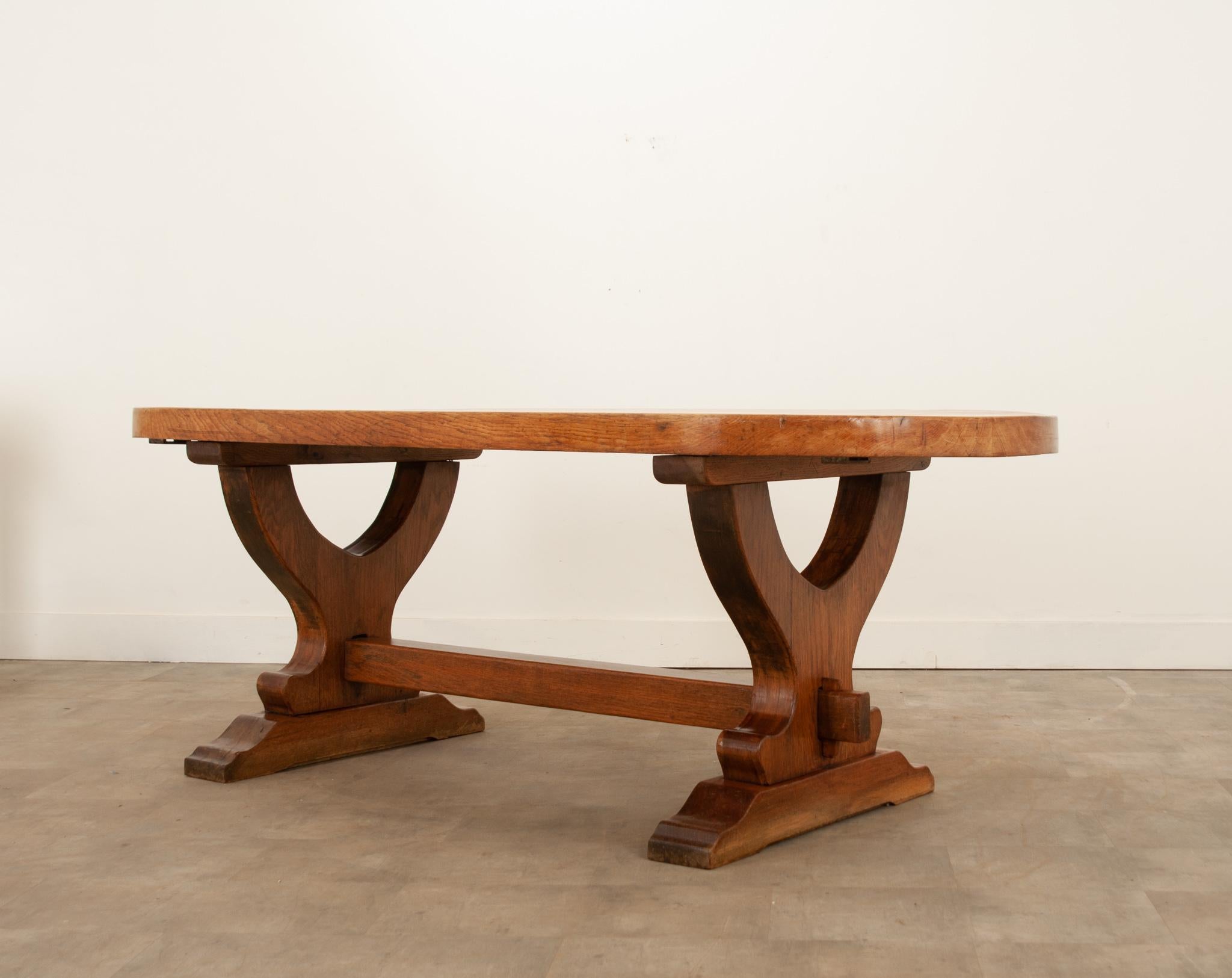 French Early 20th Century Oak Thick Top Dining Table 4