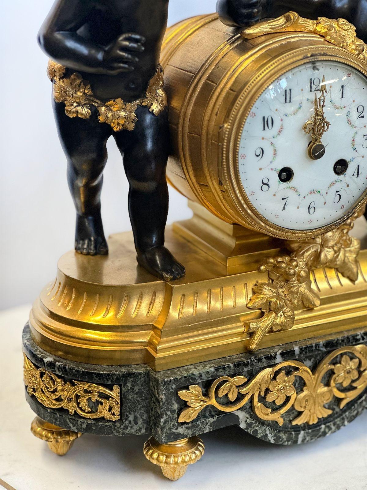 Bronze French Early 20th Century Ormolu & Marble Cherub Mantel Clock For Sale