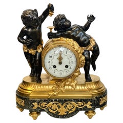 Antique French Early 20th Century Ormolu & Marble Cherub Mantel Clock