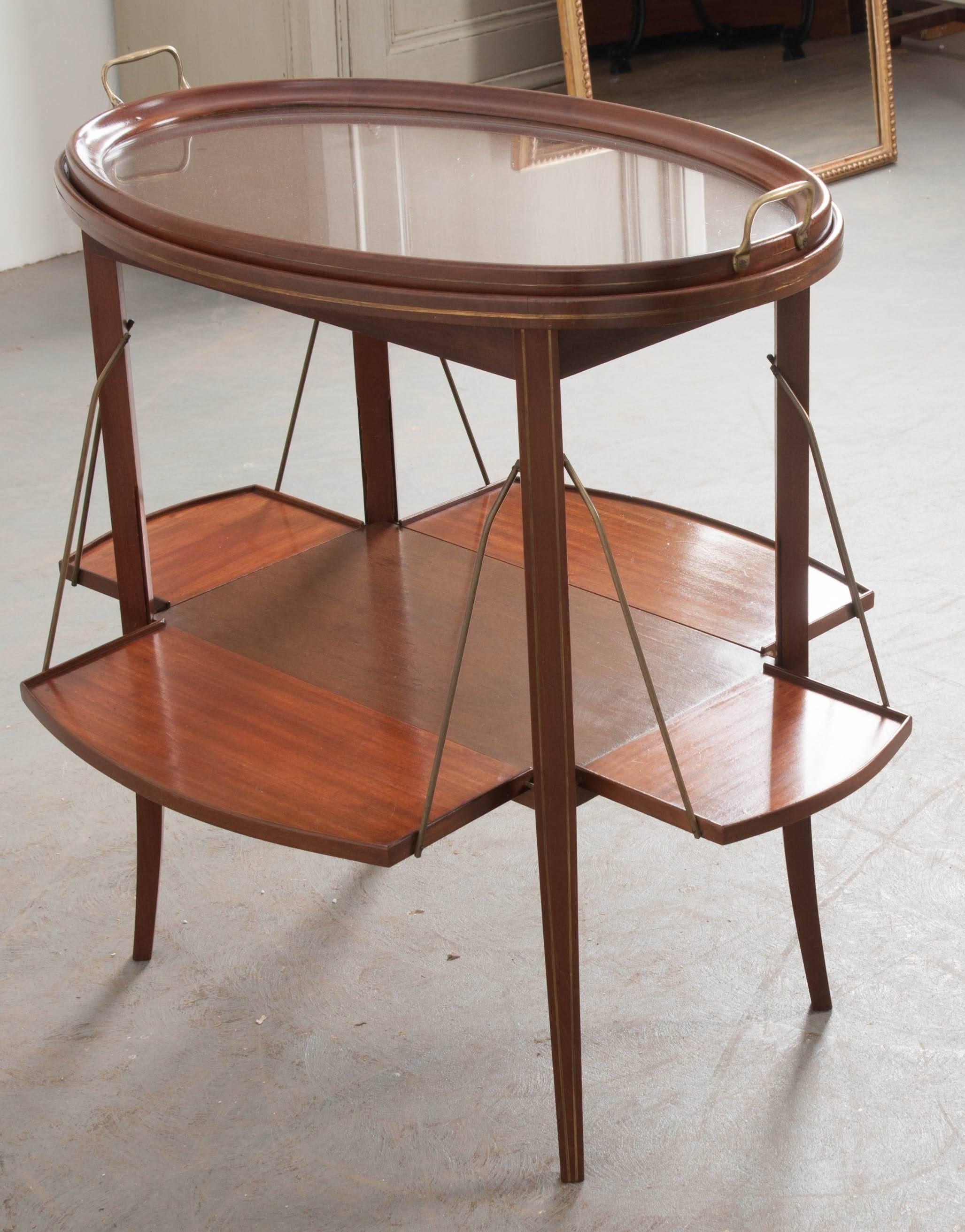 Glass French Early 20th Century Oval Mahogany Tea Table