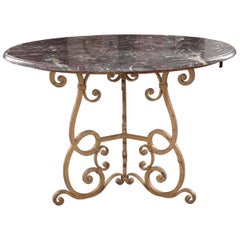 French Early 20th Century Painted Iron Table with Round Marble Top