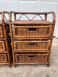 French Early 20th Century Pair of Walnut Faux Bamboo Nightstands