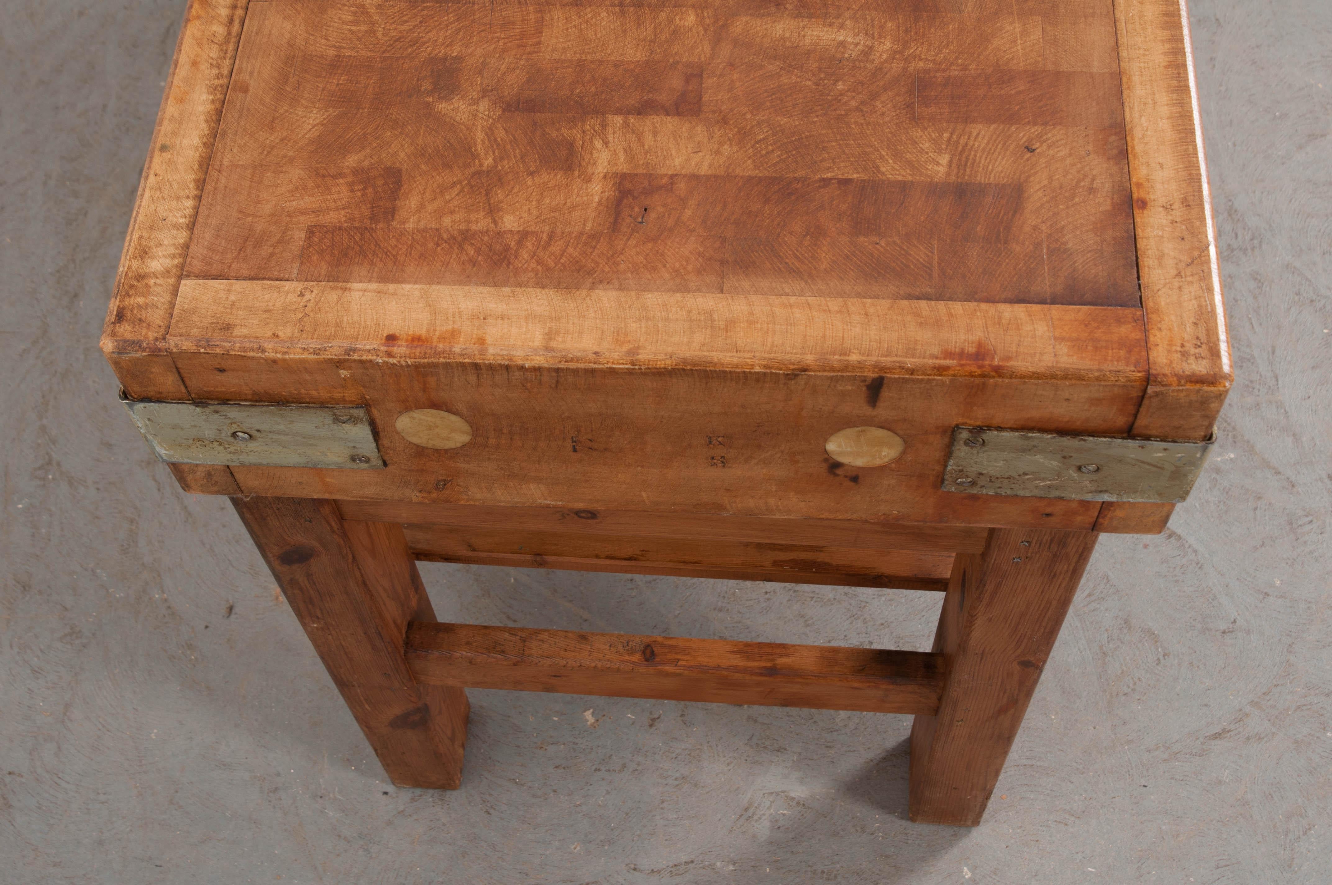 Steel French Early 20th Century Pine Butcher Block