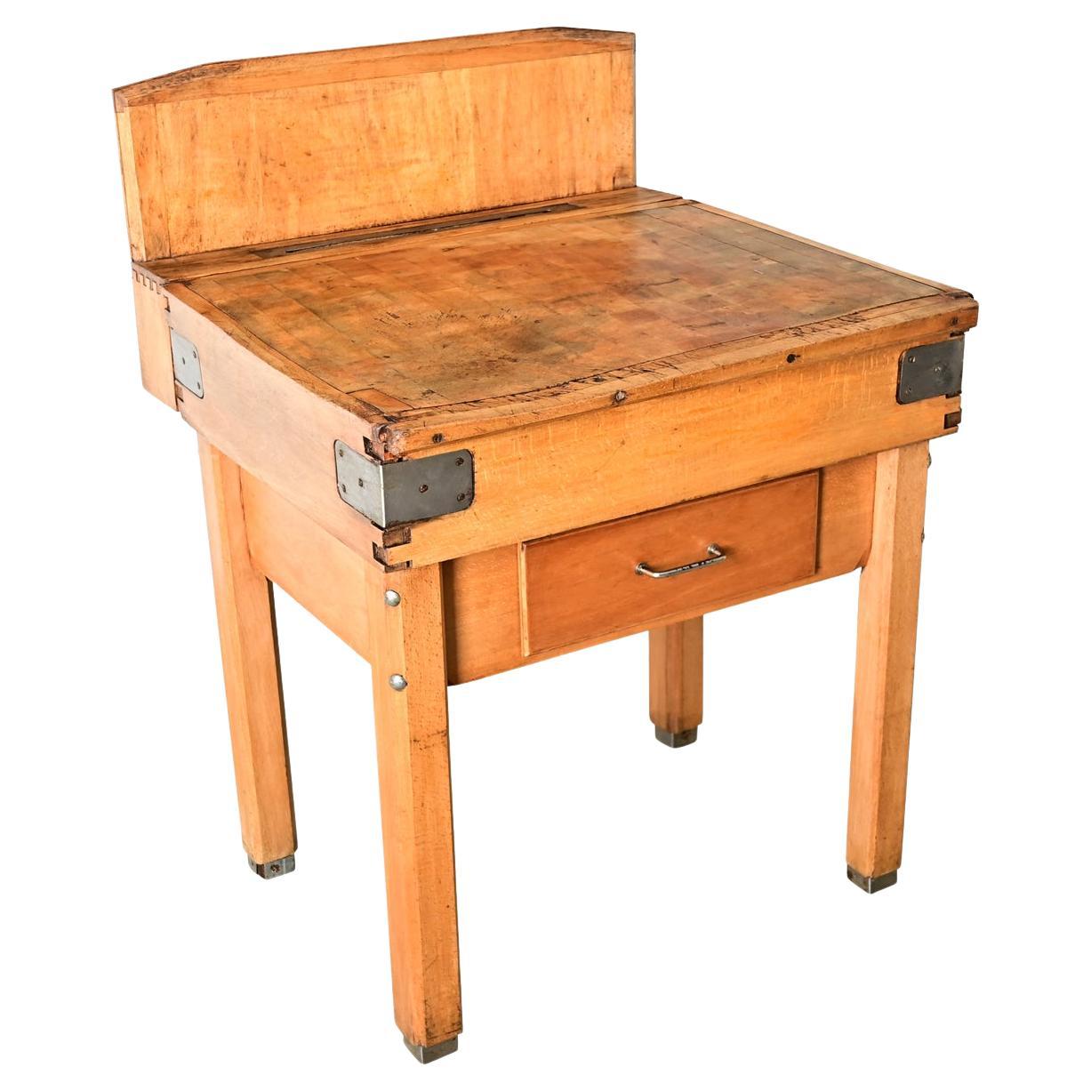 French Early 20th Century Pine Butcher Block Table