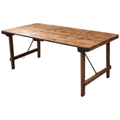 Antique French Early 20th Century Pine Folding Table with Numismatic Top