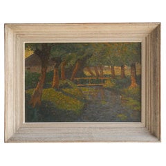 French Early 20th Century Pointillist Style Oil on Canvas of Waterside Landscape