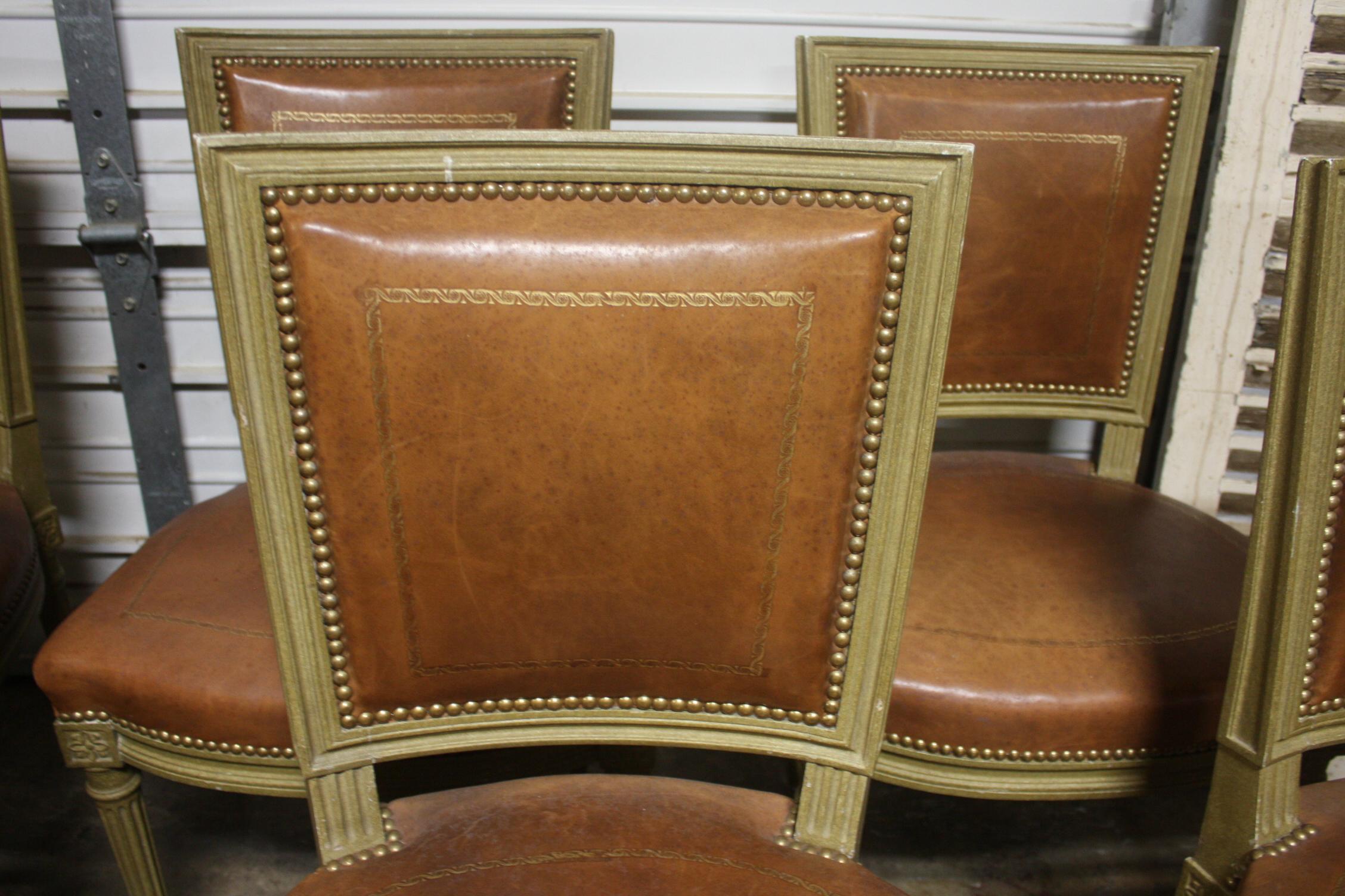 Louis XVI Ensemble de 6 chaises de salle à manger françaises du début du 20ème siècle signées Gouffe a Paris en vente