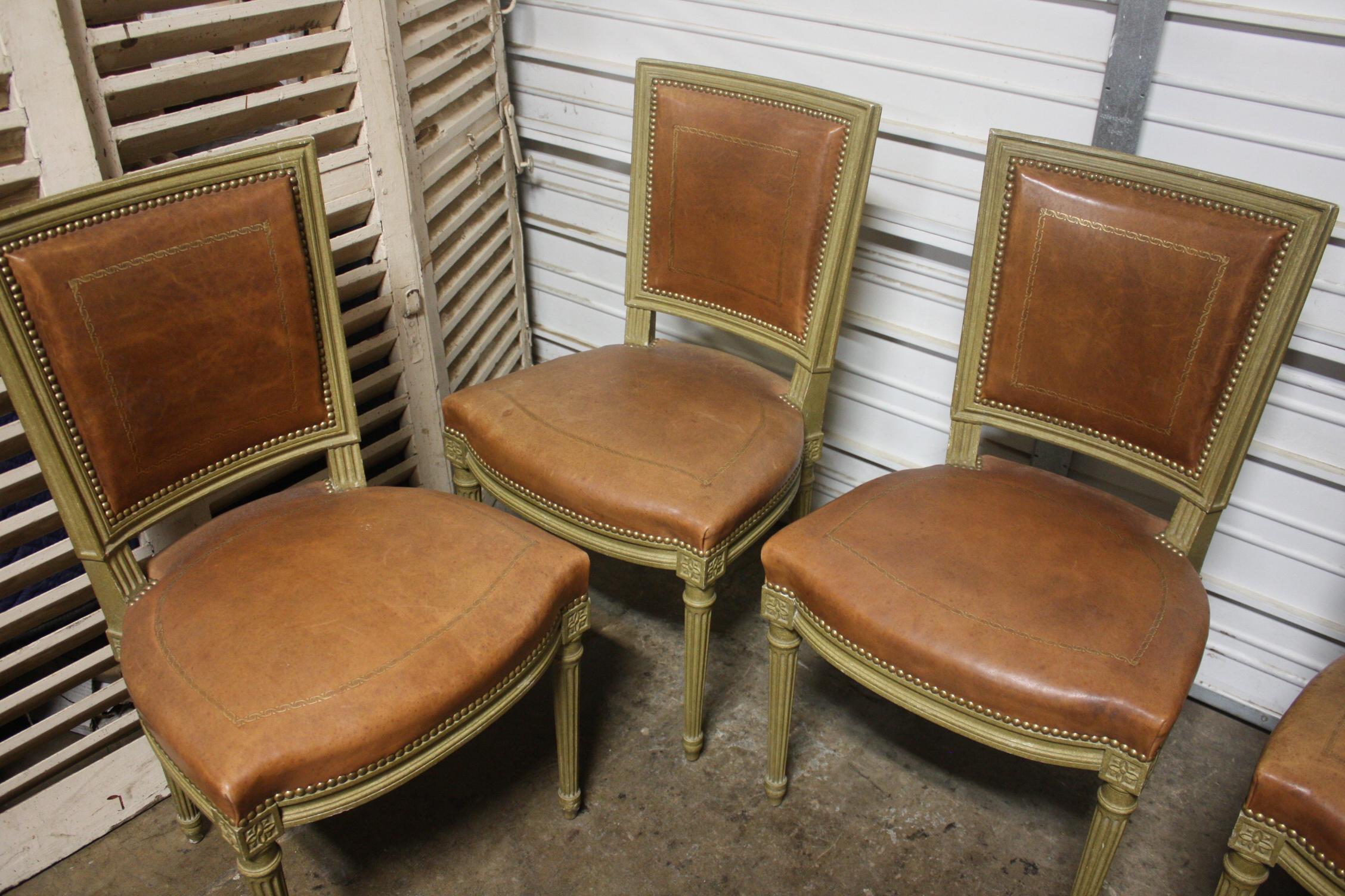 20ième siècle Ensemble de 6 chaises de salle à manger françaises du début du 20ème siècle signées Gouffe a Paris en vente