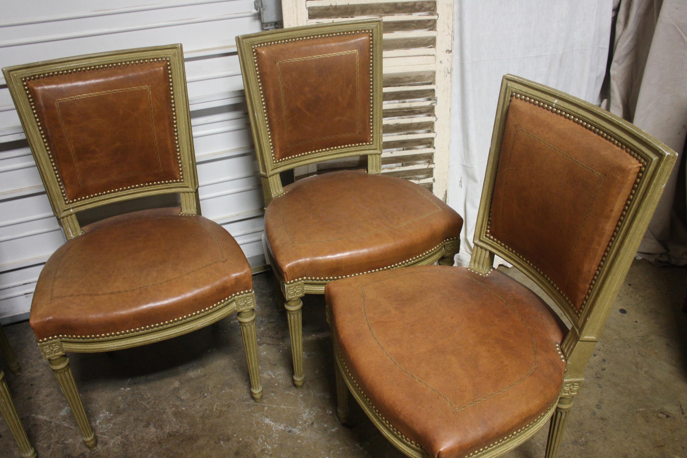 Bois Ensemble de 6 chaises de salle à manger françaises du début du 20ème siècle signées Gouffe a Paris en vente