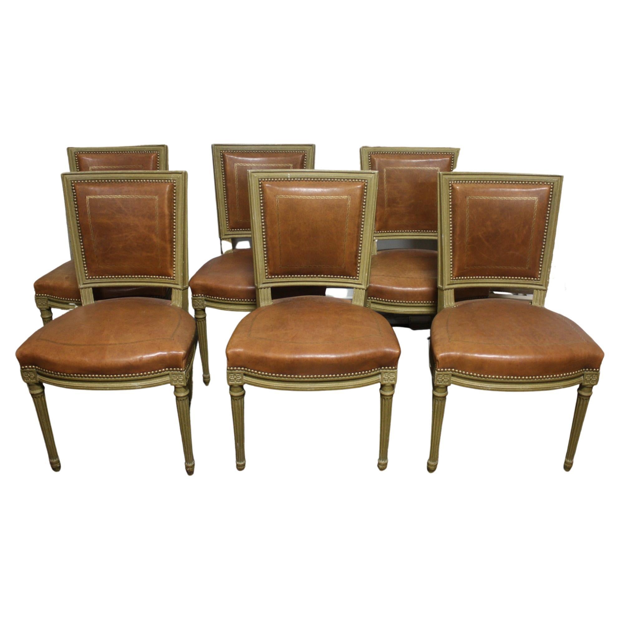 Ensemble de 6 chaises de salle à manger françaises du début du 20ème siècle signées Gouffe a Paris