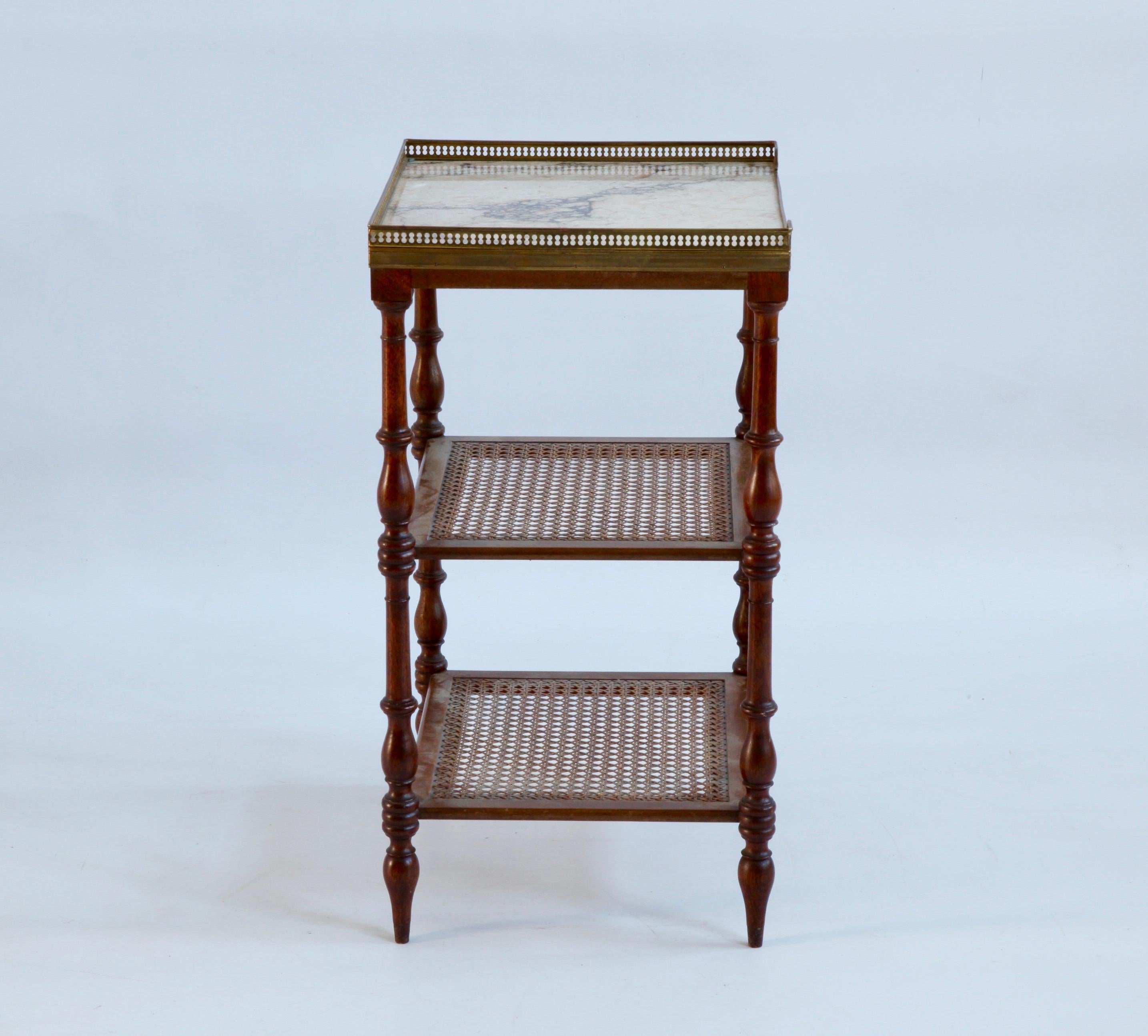 Louis XVI French Early 20th Century Side Table With Wicker Shelves