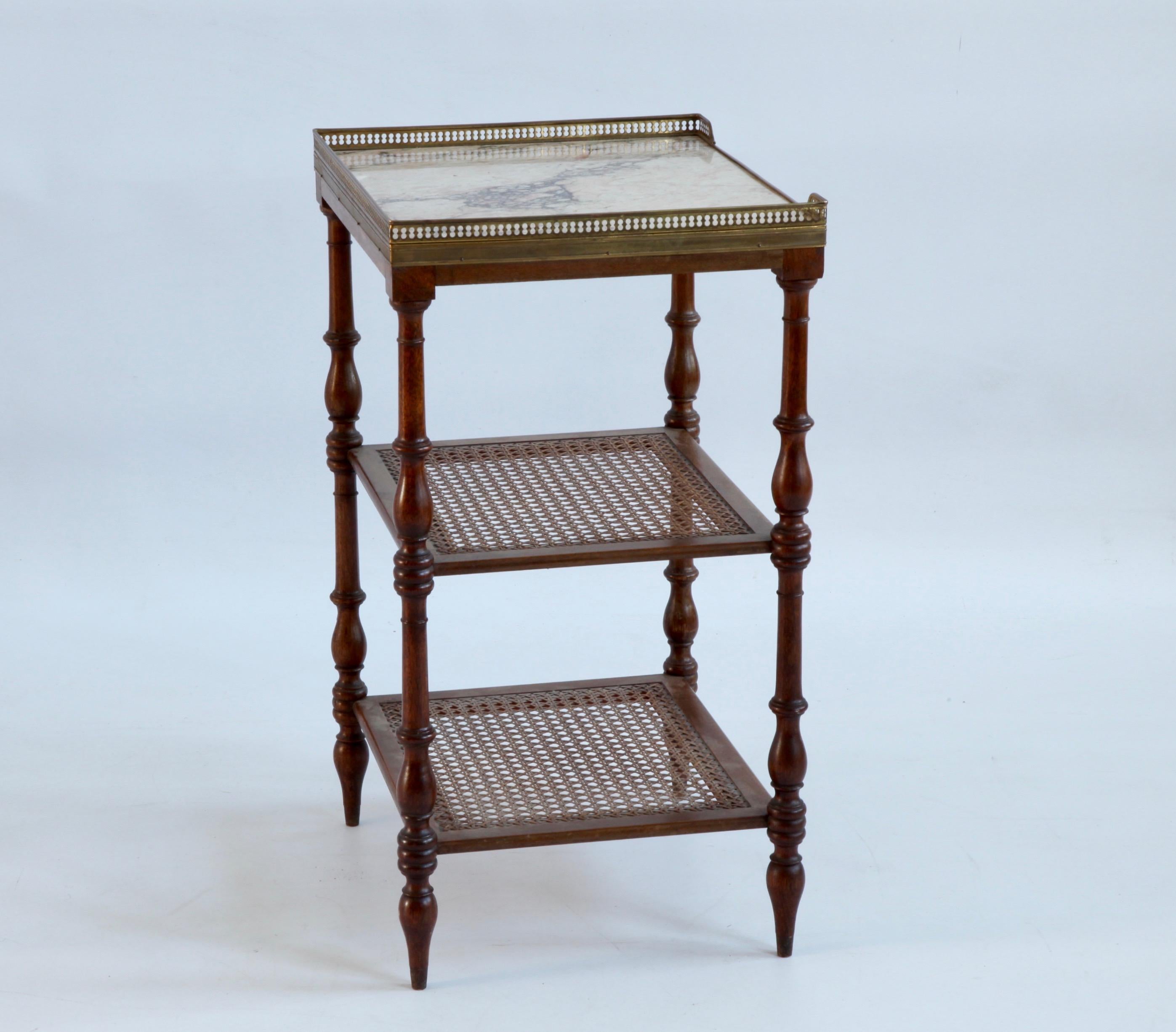 Hand-Crafted French Early 20th Century Side Table With Wicker Shelves