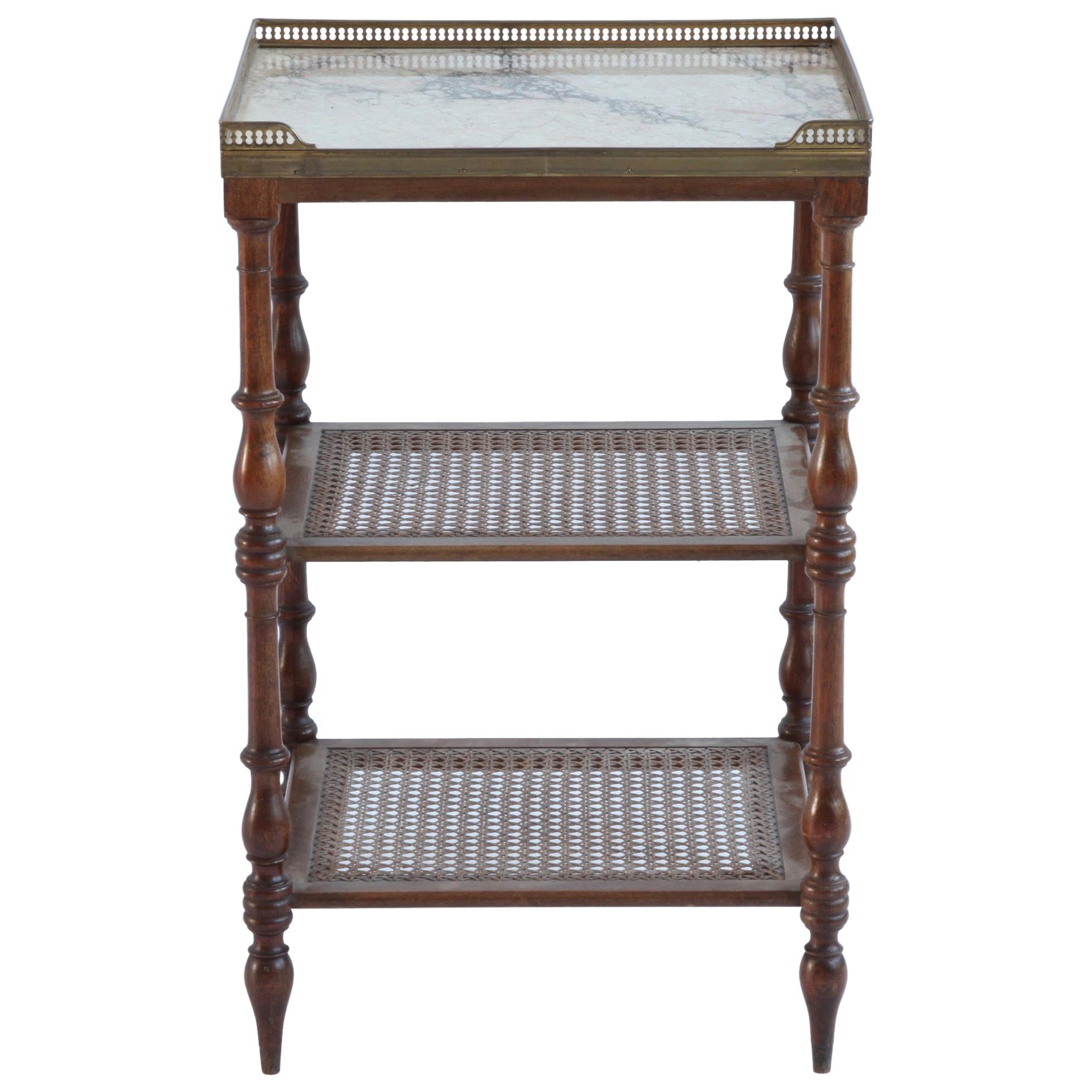 French Early 20th Century Side Table With Wicker Shelves