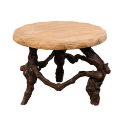 French Early 20th Century Small Wood Coffee Table with Grapevine Base