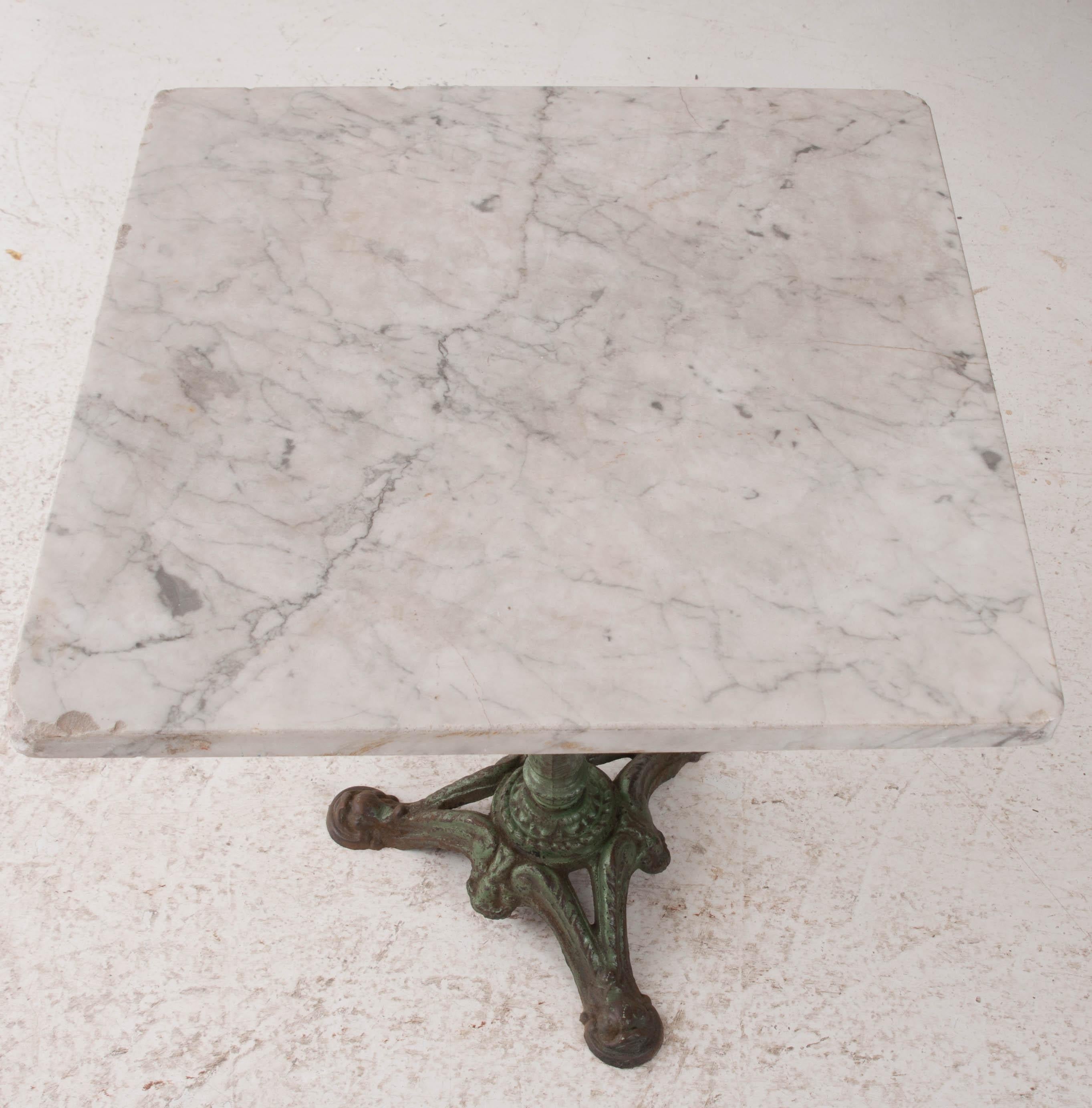 Iron French Early 20th Century Square French Marble-Top Bistro Table