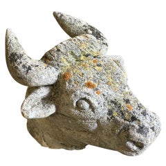 French Early 20th Century Stone Bull's Head